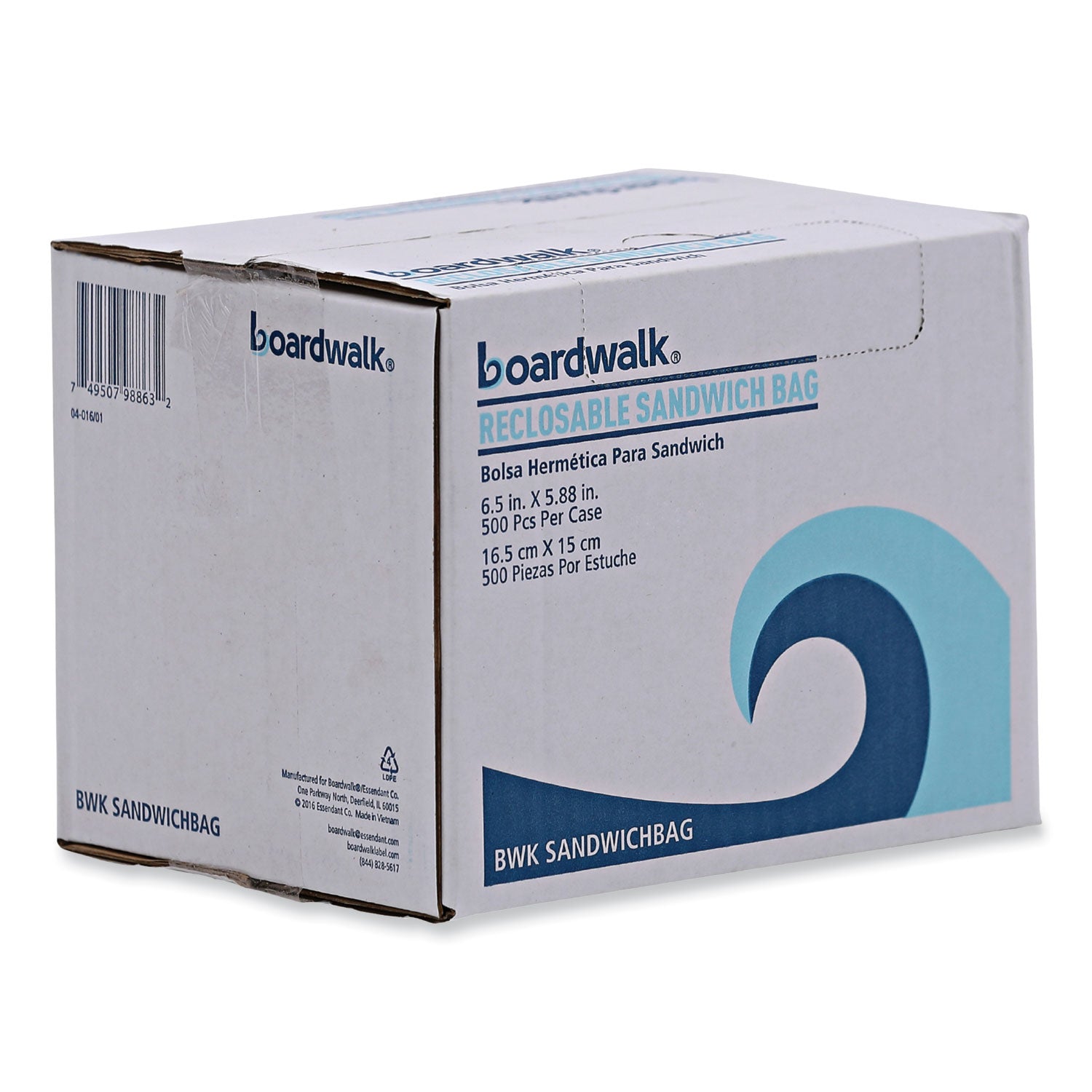 Reclosable Food Storage Bags, Sandwich, 6.5" x 5.89", Clear, 500/Box
