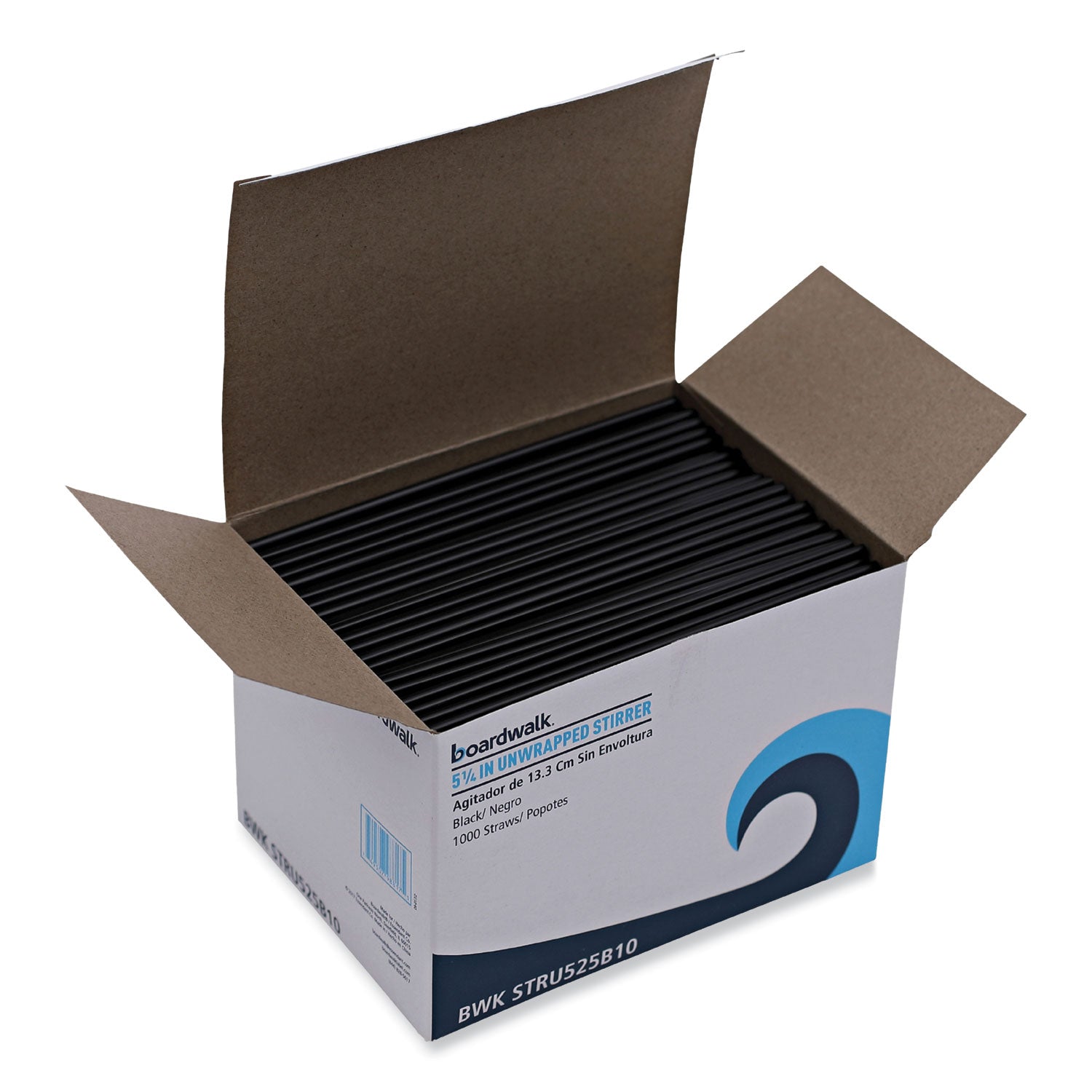Single-Tube Stir-Straws, 5.25", Polypropylene, Black, 1,000/pack, 10 Packs/carton