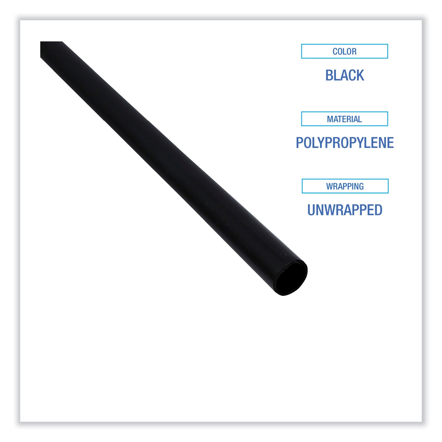 Single-Tube Stir-Straws, 5.25", Polypropylene, Black, 1,000/pack, 10 Packs/carton
