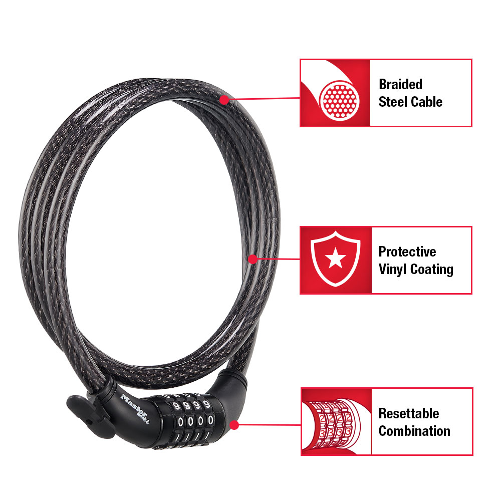 5ft (1.5m) x 1/2in (12mm) Diameter Set Your Own Combination Cable Lock