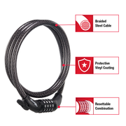 5ft (1.5m) x 1/2in (12mm) Diameter Set Your Own Combination Cable Lock