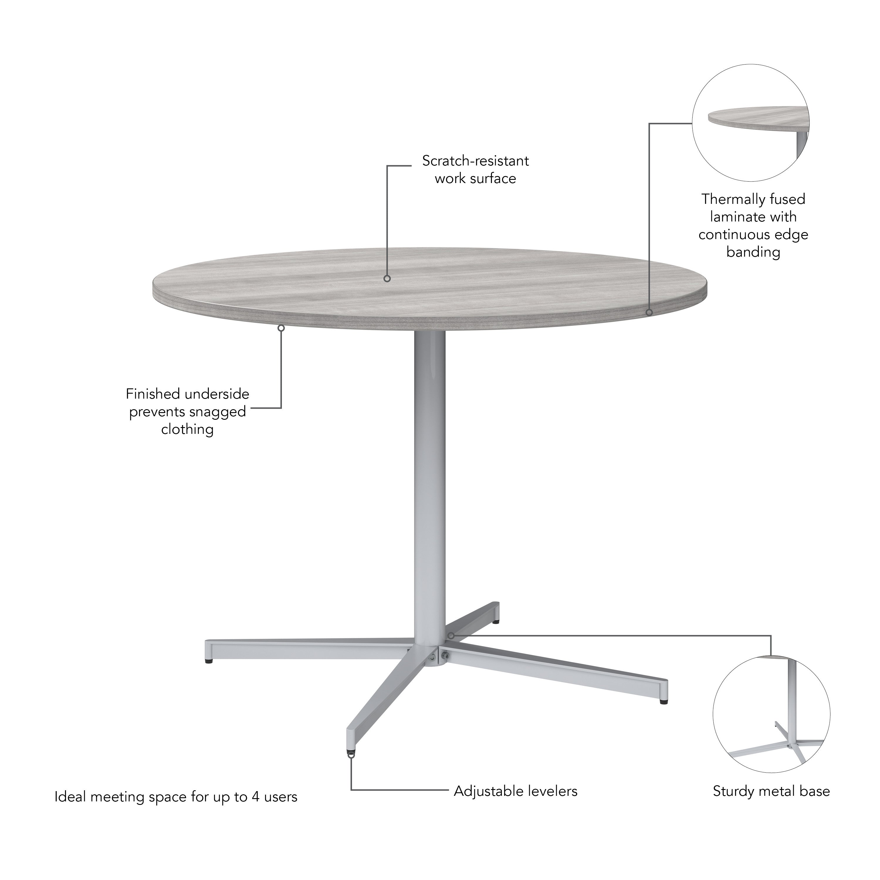 Bush Business Furniture 42-inch Round Conference Table with Metal Base in Platinum Gray - 41.38" Width x 41.38" Depth x 30.33" Height