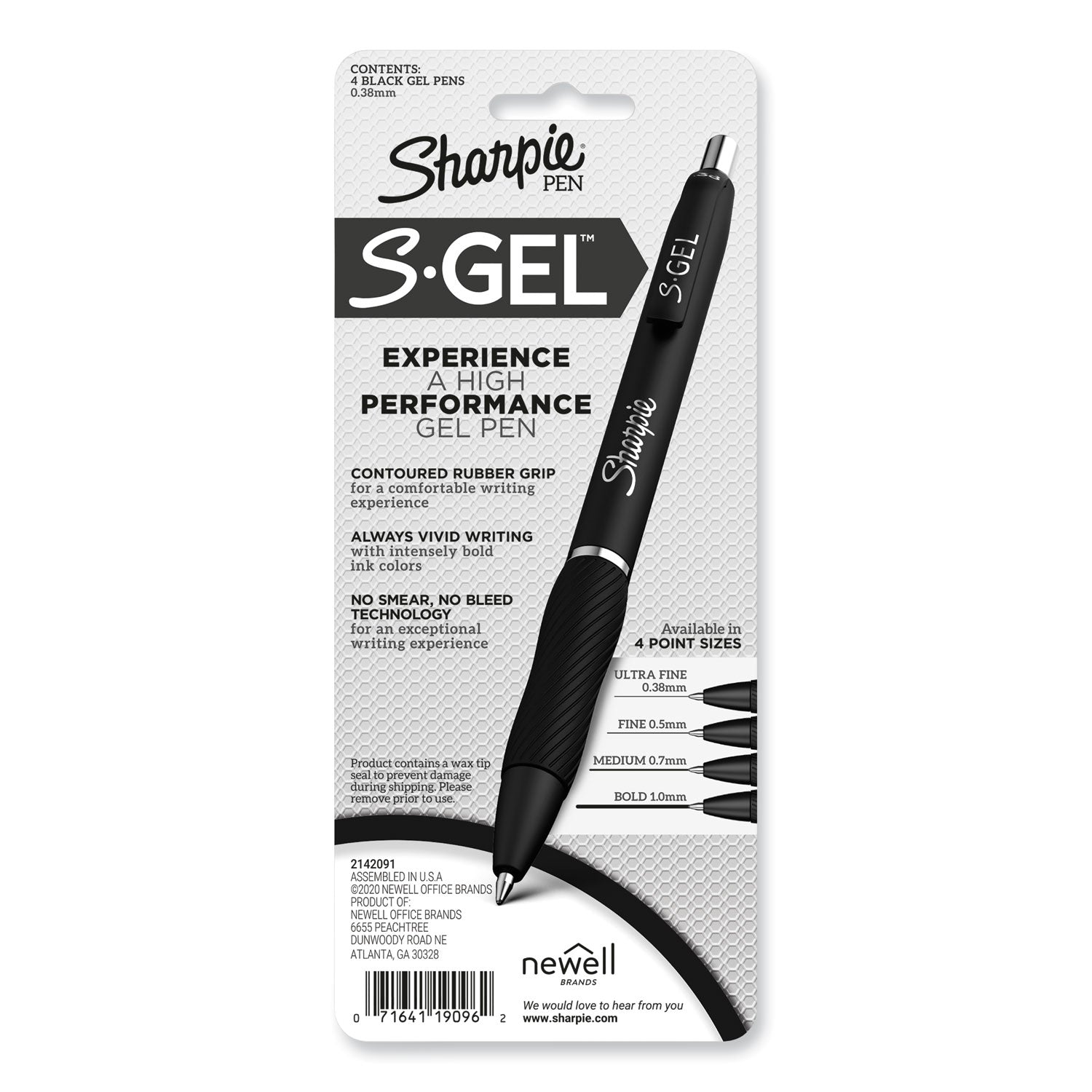 Sharpie S-Gel Pens - 0.38 mm Pen Point - Black Ink - Gel-based - 4 / Pack