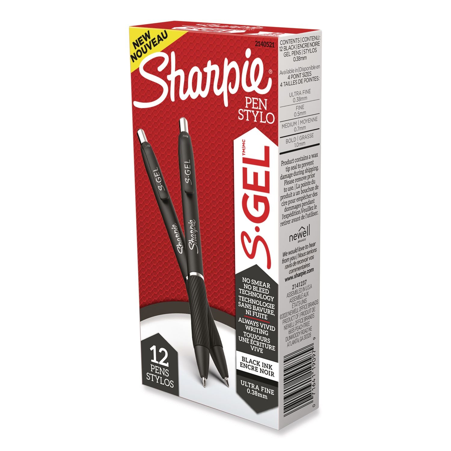 Sharpie S-Gel Pens - 0.38 mm Pen Point - Black Ink - Gel-based - 1 Dozen