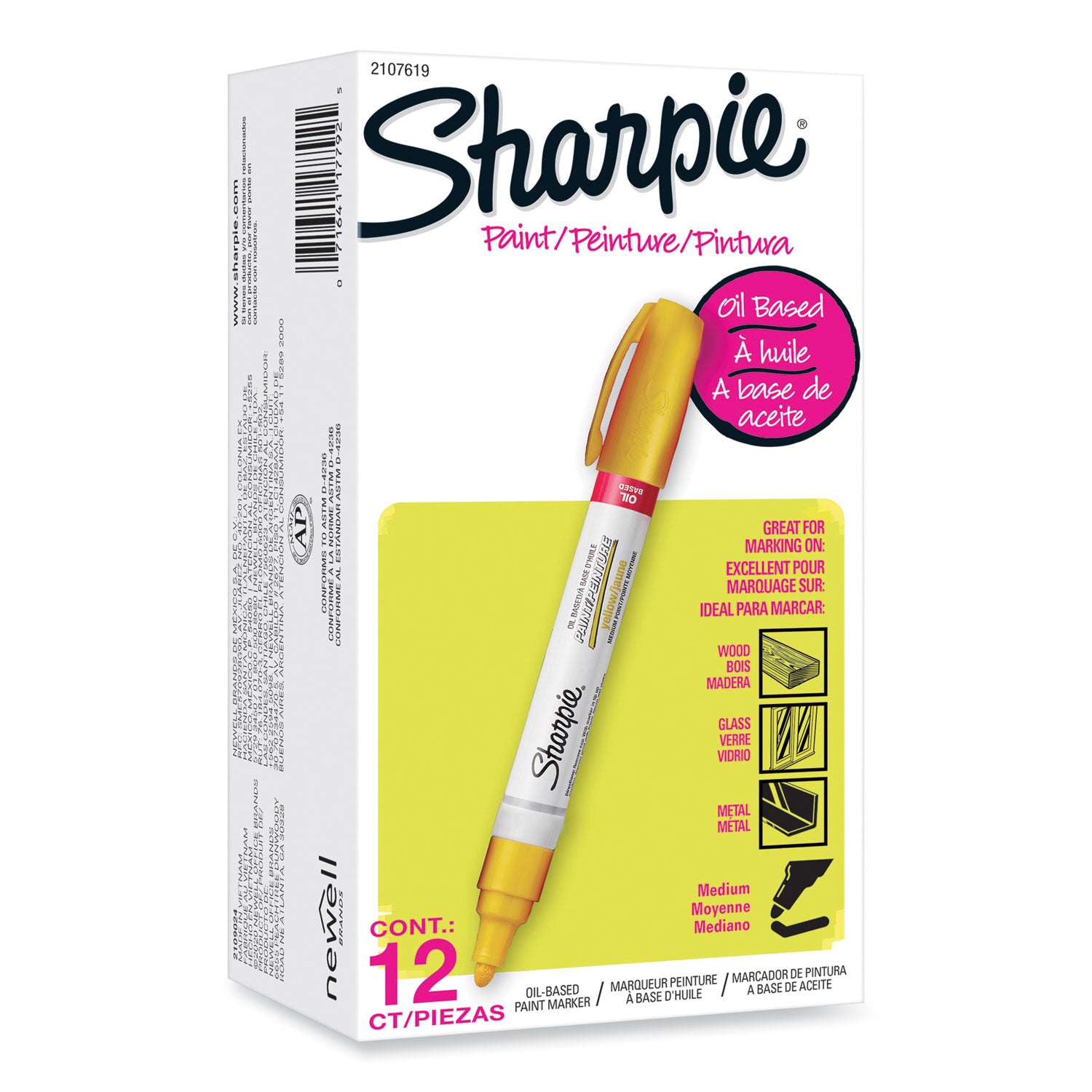 Sharpie Oil-based Paint Markers - Medium Marker Point - Yellow Ink - Oil Based - 1 Dozen