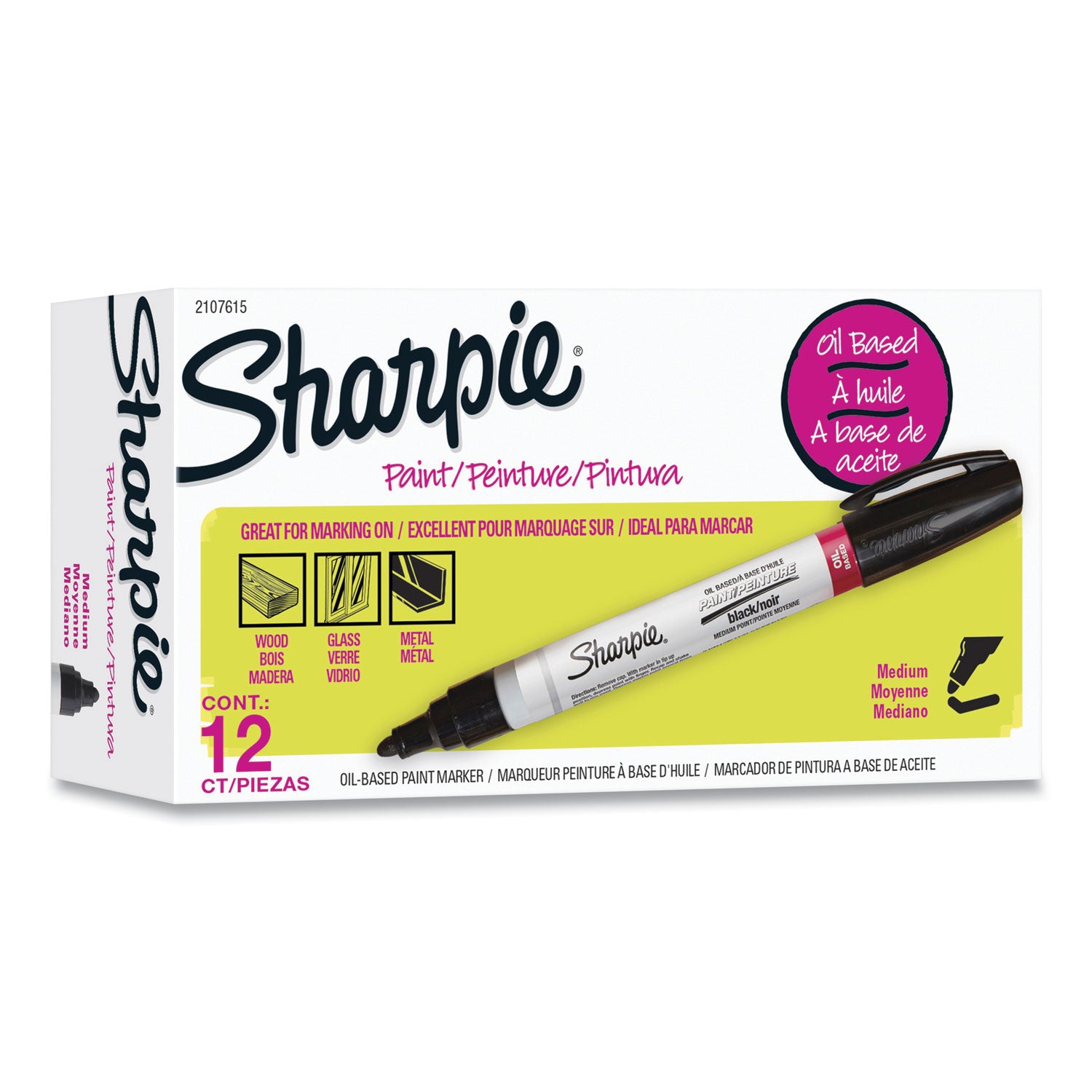 Sharpie Oil-based Paint Markers - Medium Marker Point - Black Ink - Oil Based - 1 Dozen