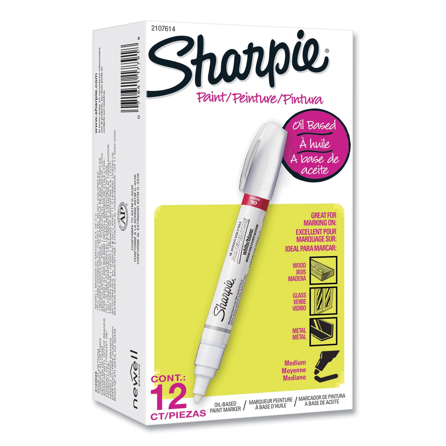 Sharpie Oil-based Paint Markers - Medium Marker Point - White Ink - Oil Based - 1 Dozen