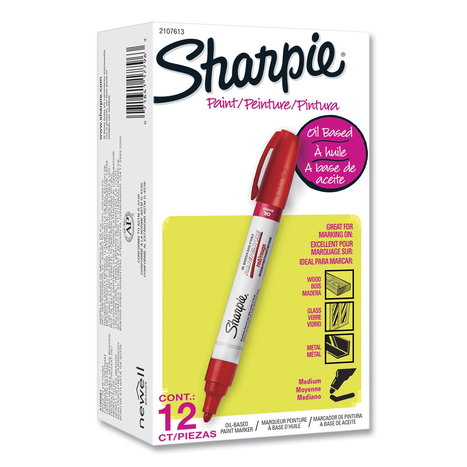 Sharpie Oil-based Paint Markers - Medium Marker Point - Red Ink - Oil Based - 12 / Dozen