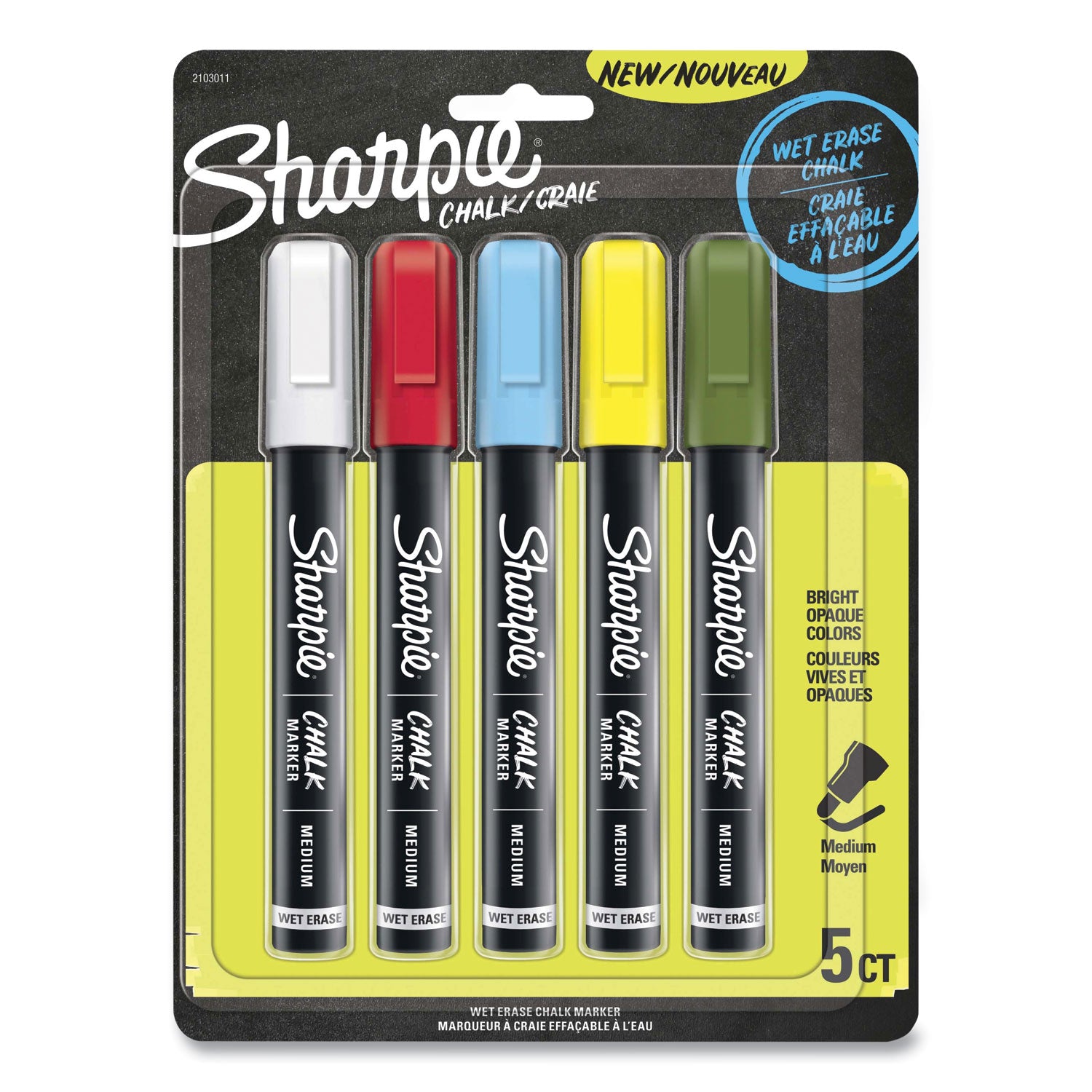 Sharpie Wet Erase Chalk Markers - Medium Marker Point - Blue, Yellow, White, Red, Green Ink - 1 Pack