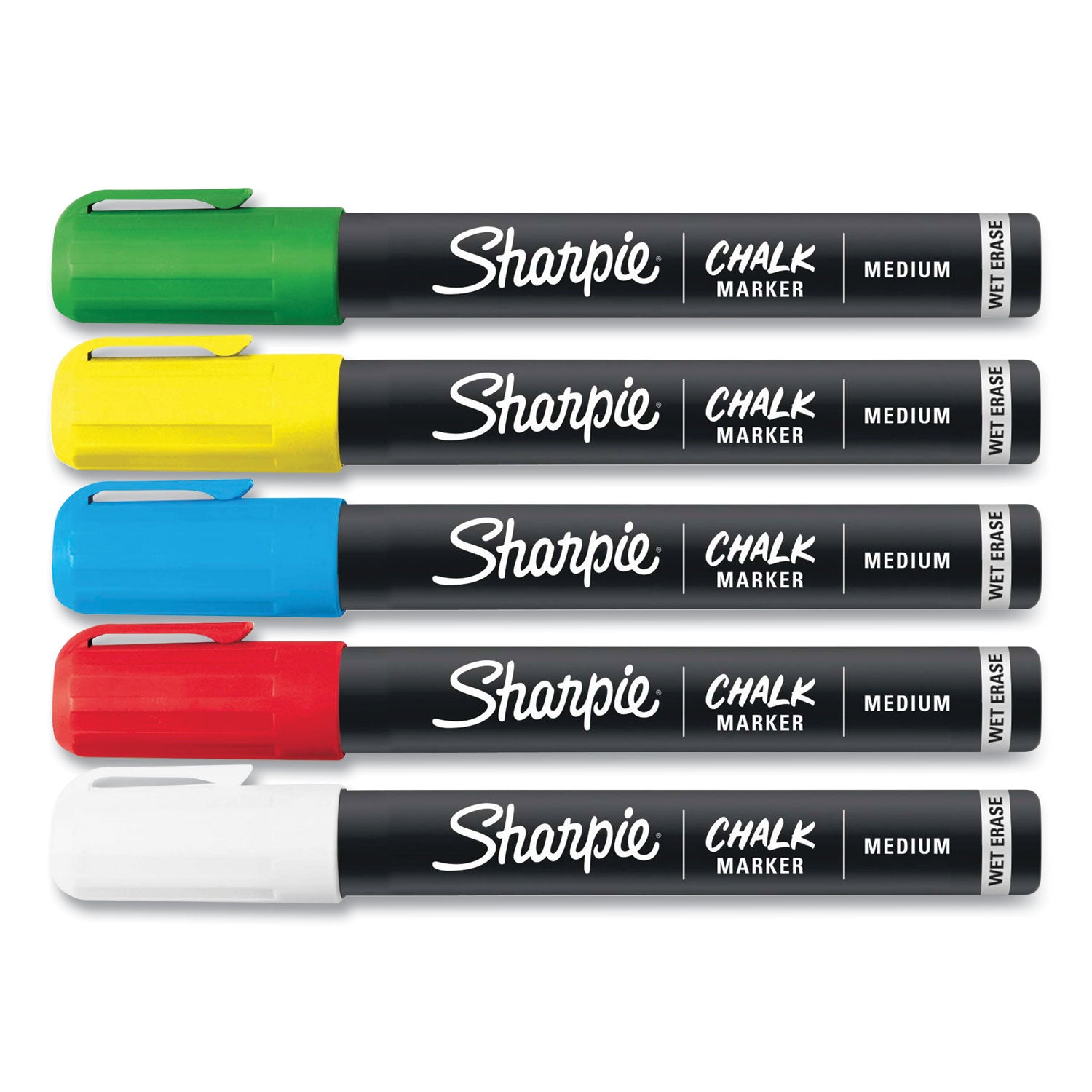 Sharpie Wet Erase Chalk Markers - Medium Marker Point - Blue, Yellow, White, Red, Green Ink - 1 Pack