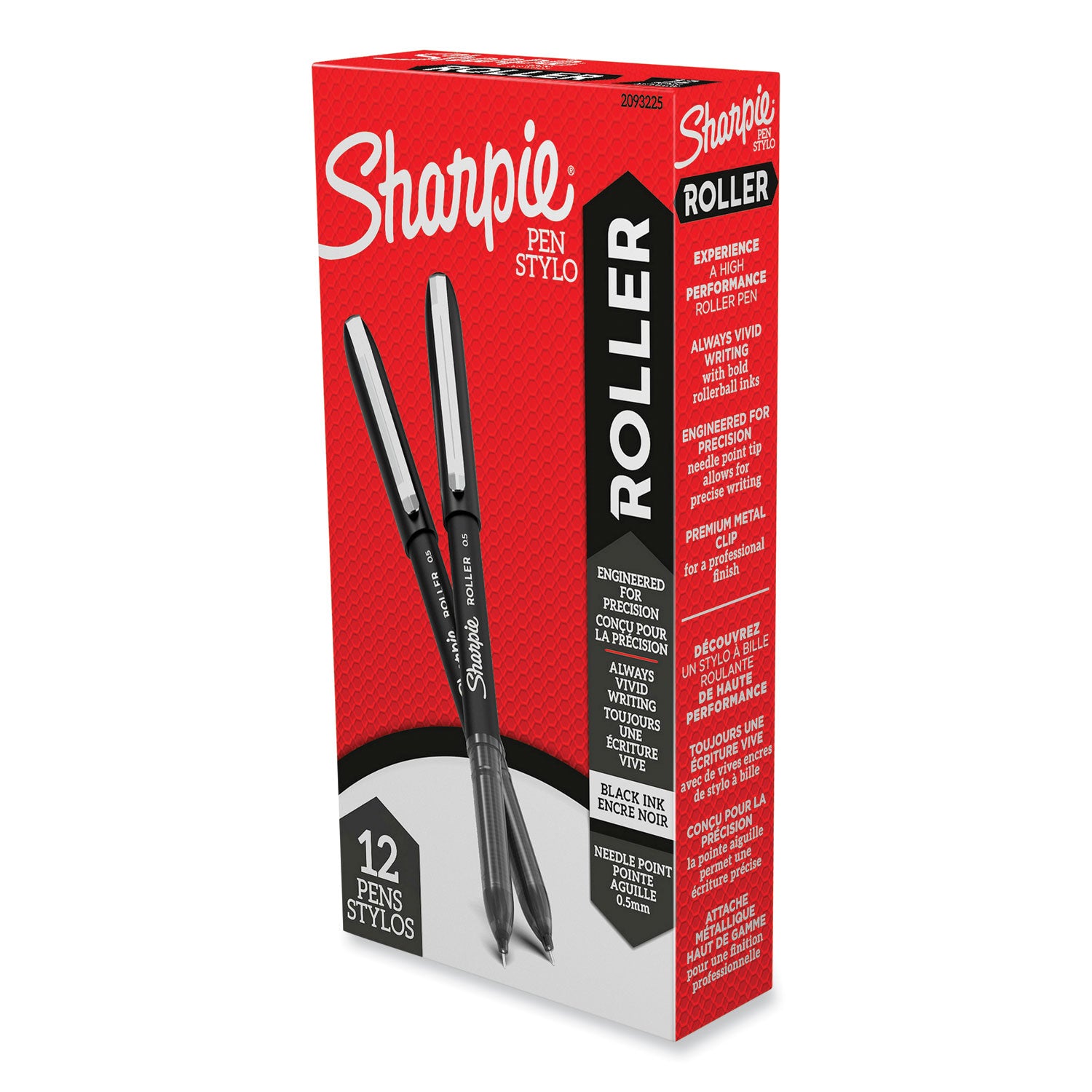 Sharpie Rollerball Pens - 0.5 mm Fine Needle Pen Point - Black Ink - Black Barrel - 1 Dozen