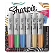 Sharpie Metallic Ink Chisel Tip Permanent Markers - Fine Chisel Marker Point - Gold Metallic, Silver Metallic, Bronze Metallic, Ruby Metallic, Emerald Metallic, Sapphire Metallic Ink - 6 / Pack