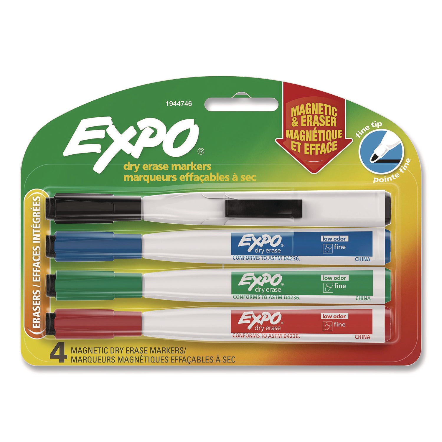 Expo Eraser Cap Fine Magnetic Dry Erase Markers - Medium, Fine, Broad Marker Point - Assorted Ink - 4 / Pack