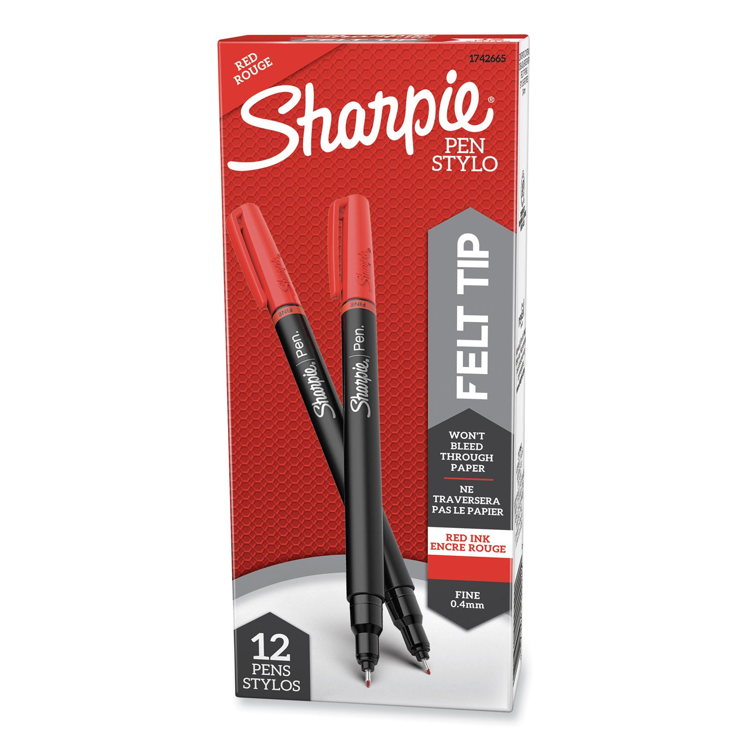 Sharpie Fine Point Pen - Fine Pen Point - Red Ink - Silver Barrel - 1 Dozen