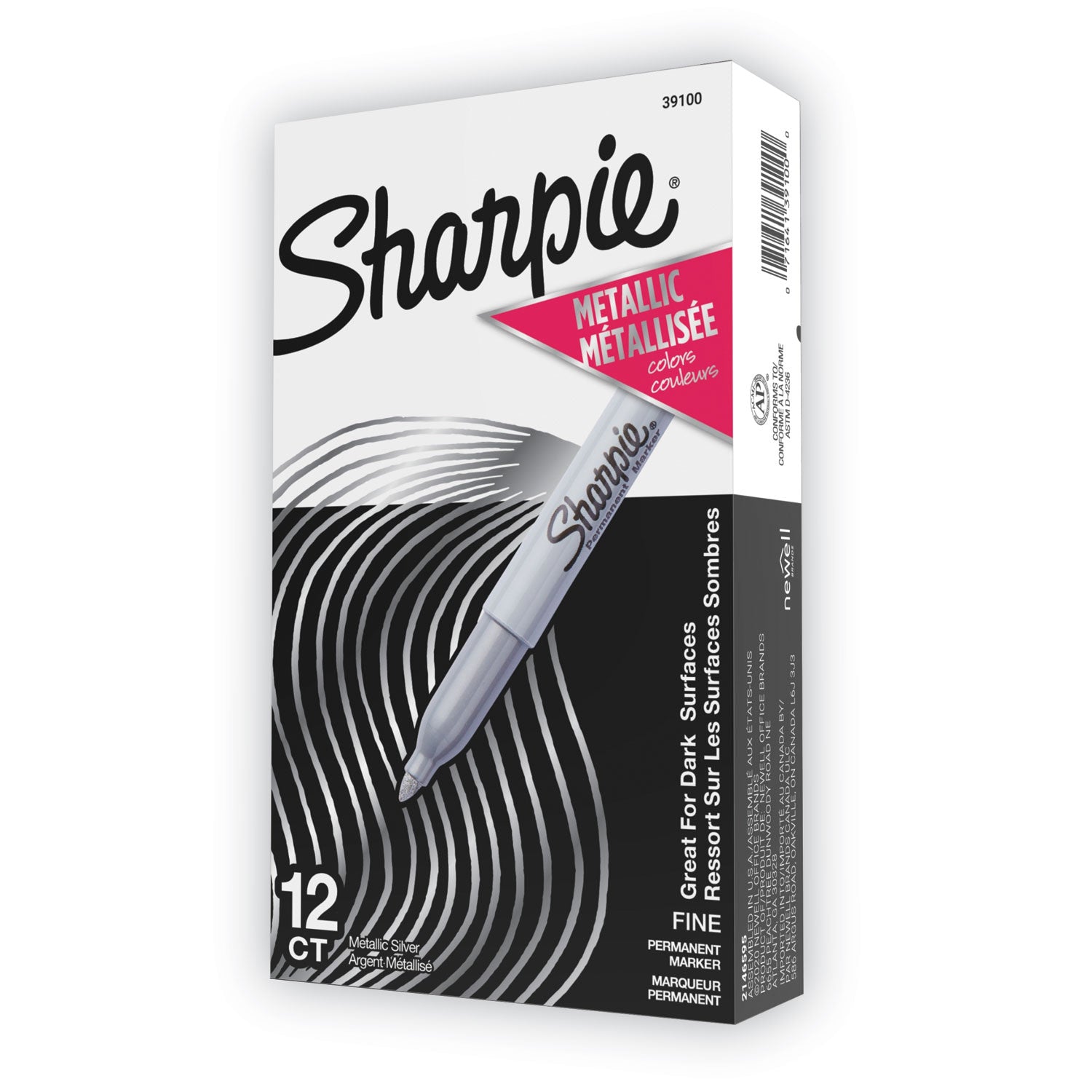Metallic Fine Point Permanent Markers, Fine Bullet Tip, Metallic Silver, Dozen