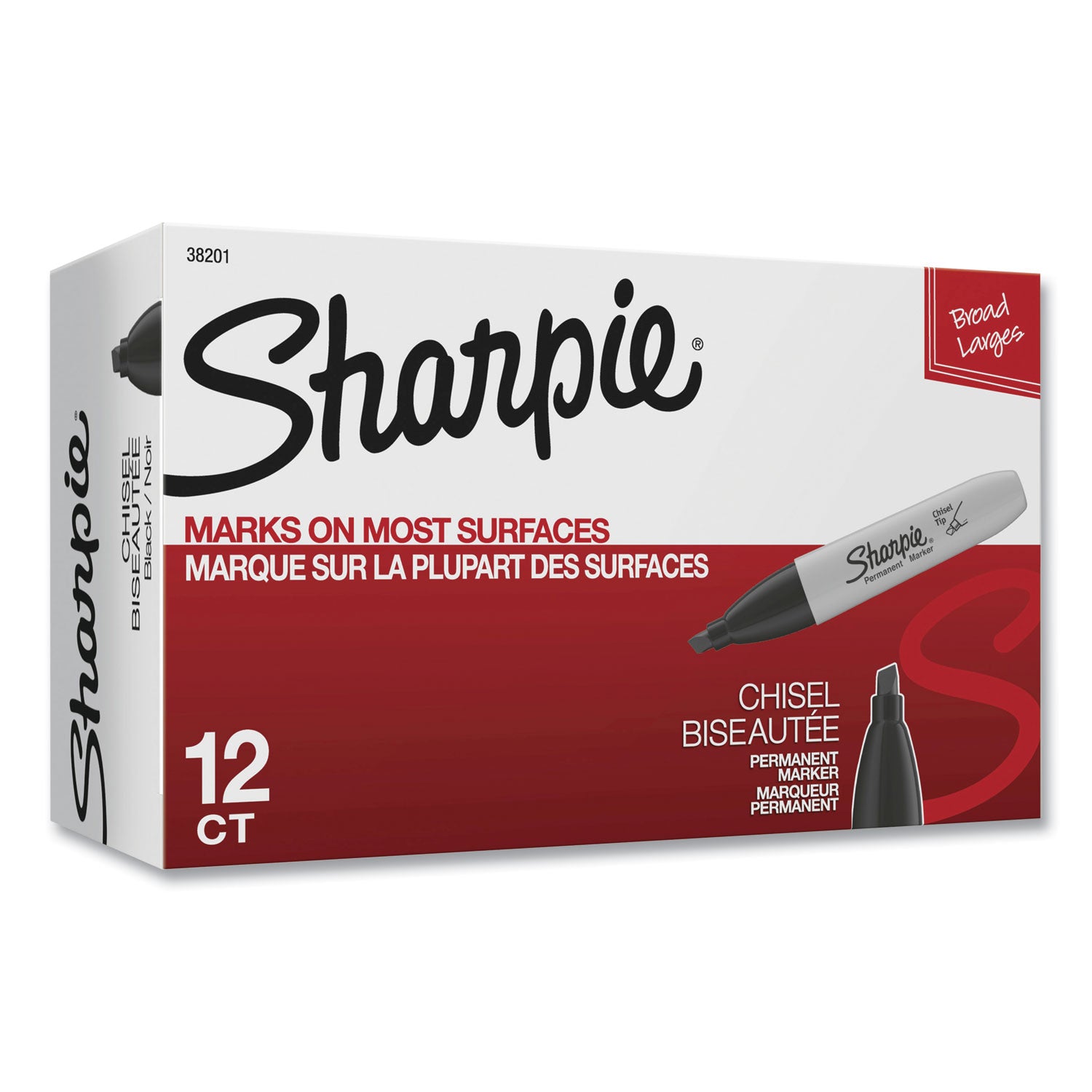Sharpie Large Barrel Permanent Markers - Wide Chisel Marker Point - Black Ink - Alcohol Based - 1 Dozen