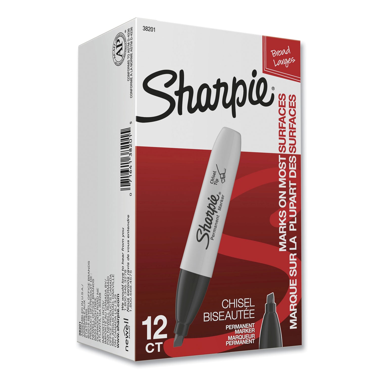 Sharpie Large Barrel Permanent Markers - Wide Chisel Marker Point - Black Ink - Alcohol Based - 1 Dozen