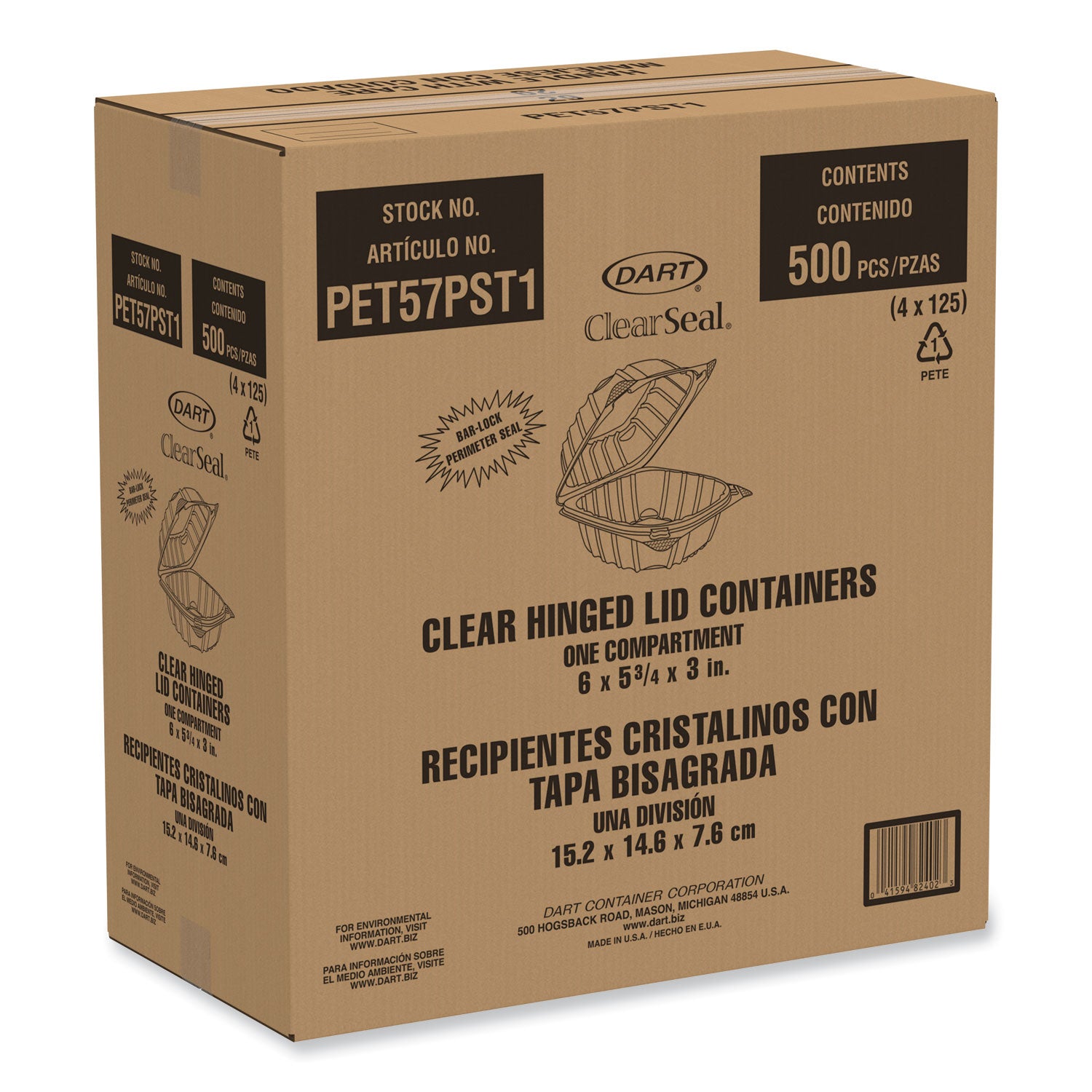 ClearSeal Hinged-Lid Plastic Containers, 5.86 x 3.11, Clear, Plastic, 500/Carton