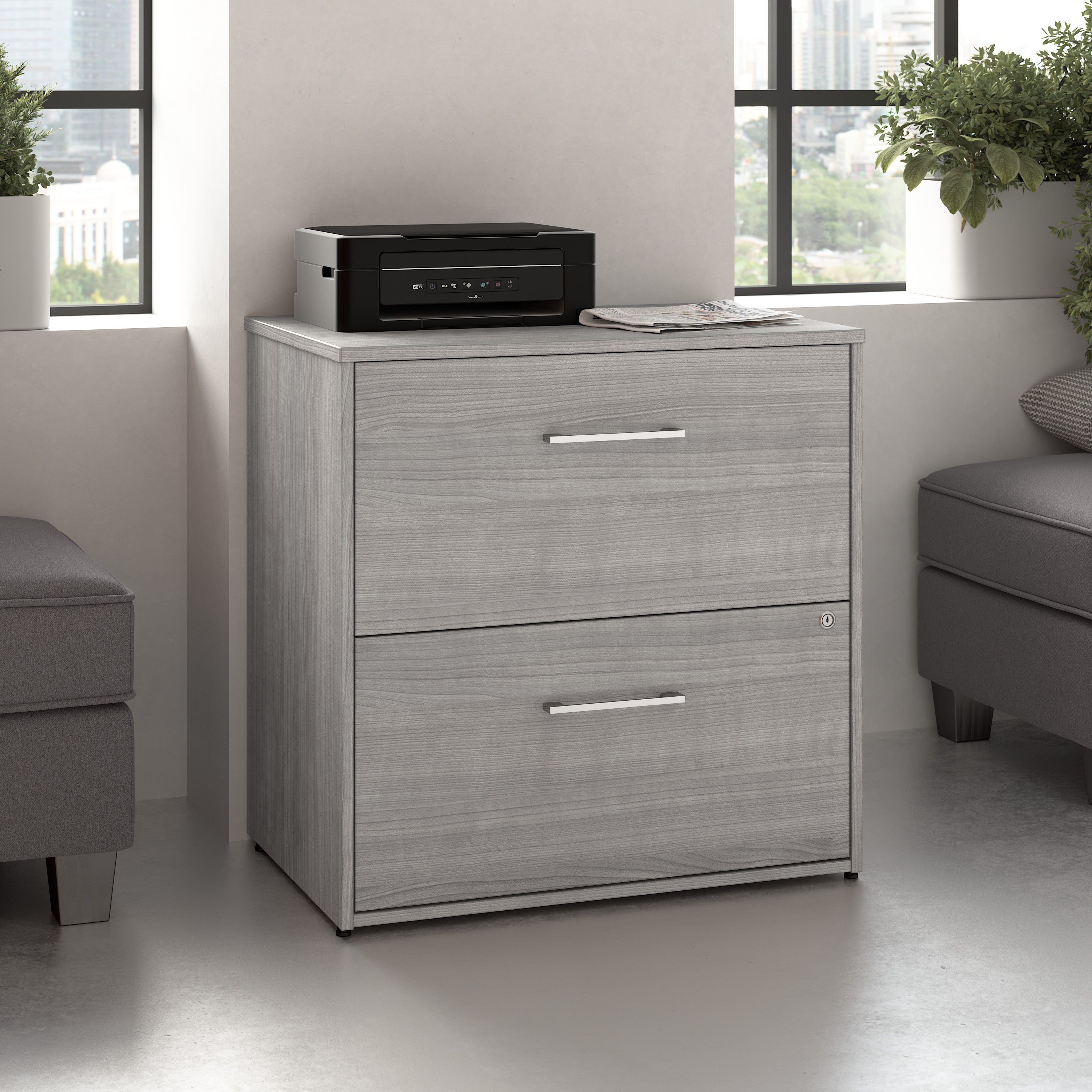 Bush Business Furniture Hustle 2 Drawer Lateral File Cabinet with Lock in Platinum Gray - Assembled - 29.65" Width x 19.61" Depth x 30" Height
