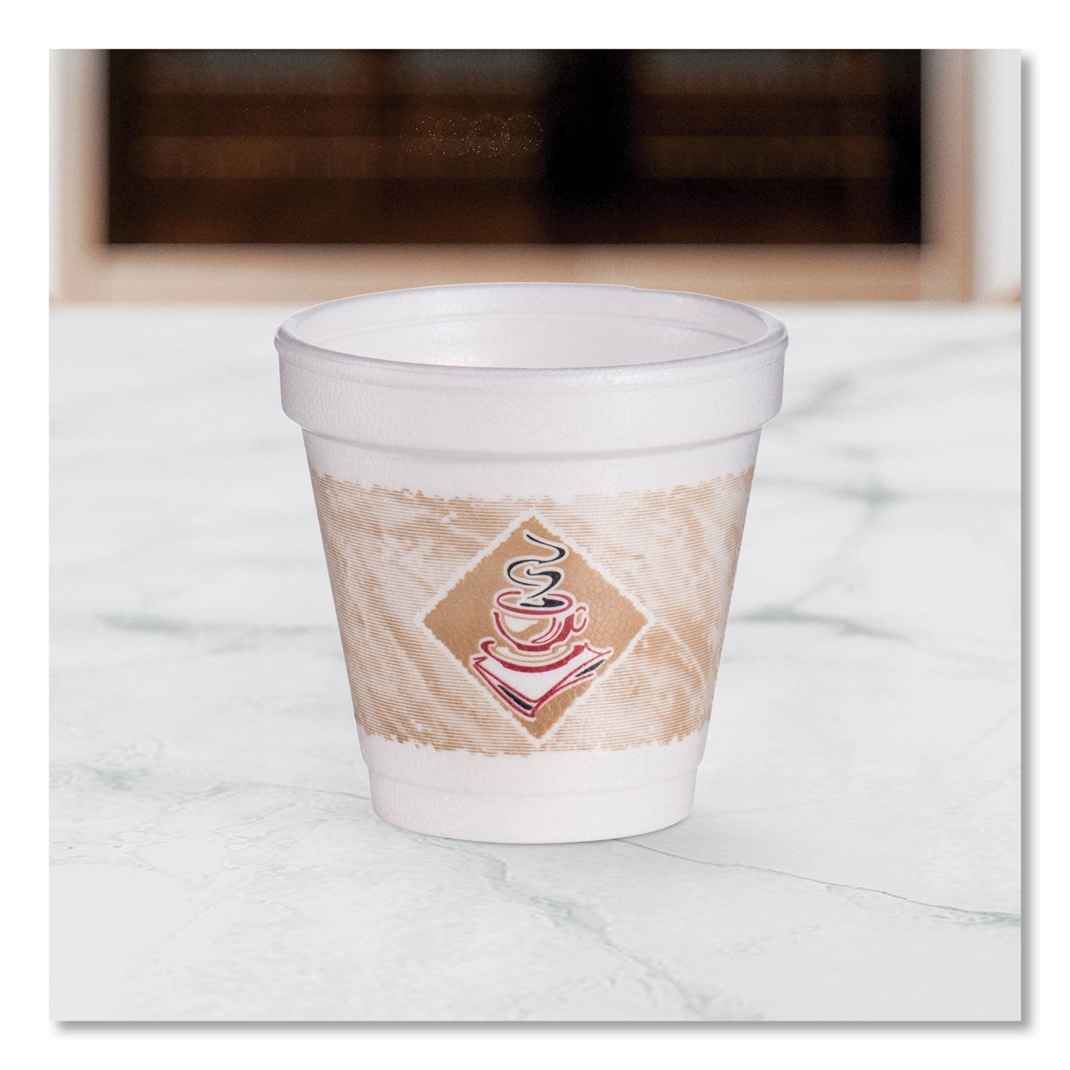 ThermoGlaze Insulated Foam Cups Stock Prints, 4 oz, White/Beige/Red, 1,000/Carton
