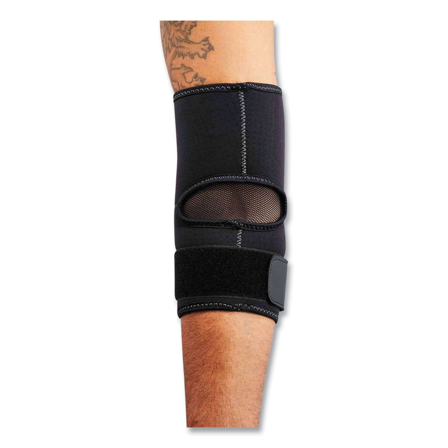 Ergodyne ProFlex 655 Elbow Sleeve with Strap, Black, Neoprene/Spandex, Medium, Ambidextrous, Adjustable, 1 Each