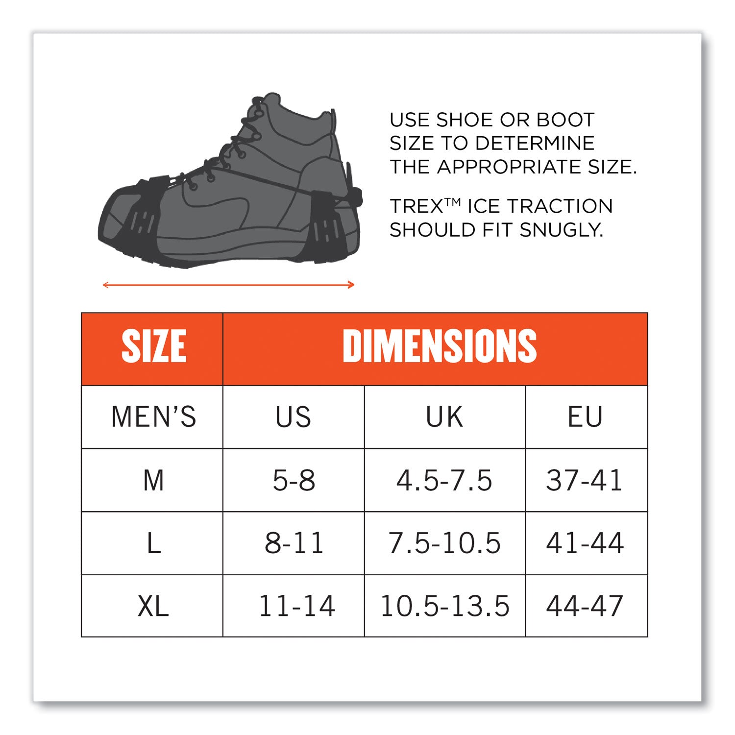 Ergodyne Trex 6310 Adjustable Slip-On Ice Cleats, Black, Steel/Rubber, Large, 2 per Pair