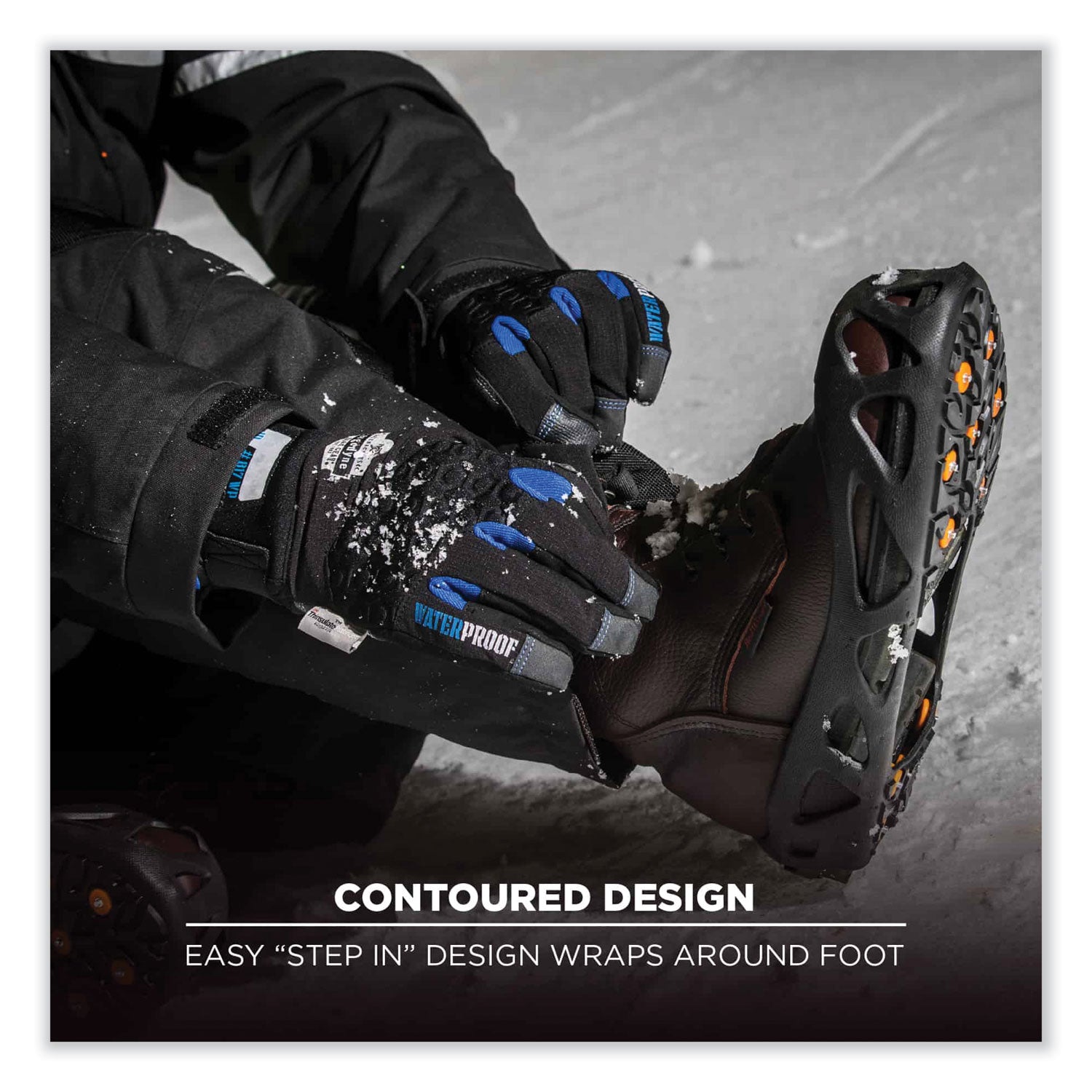 Ergodyne 6304 Step-in Ice Cleats, Black, Carbon Steel & Rubber, Size Large, 2 per Pair
