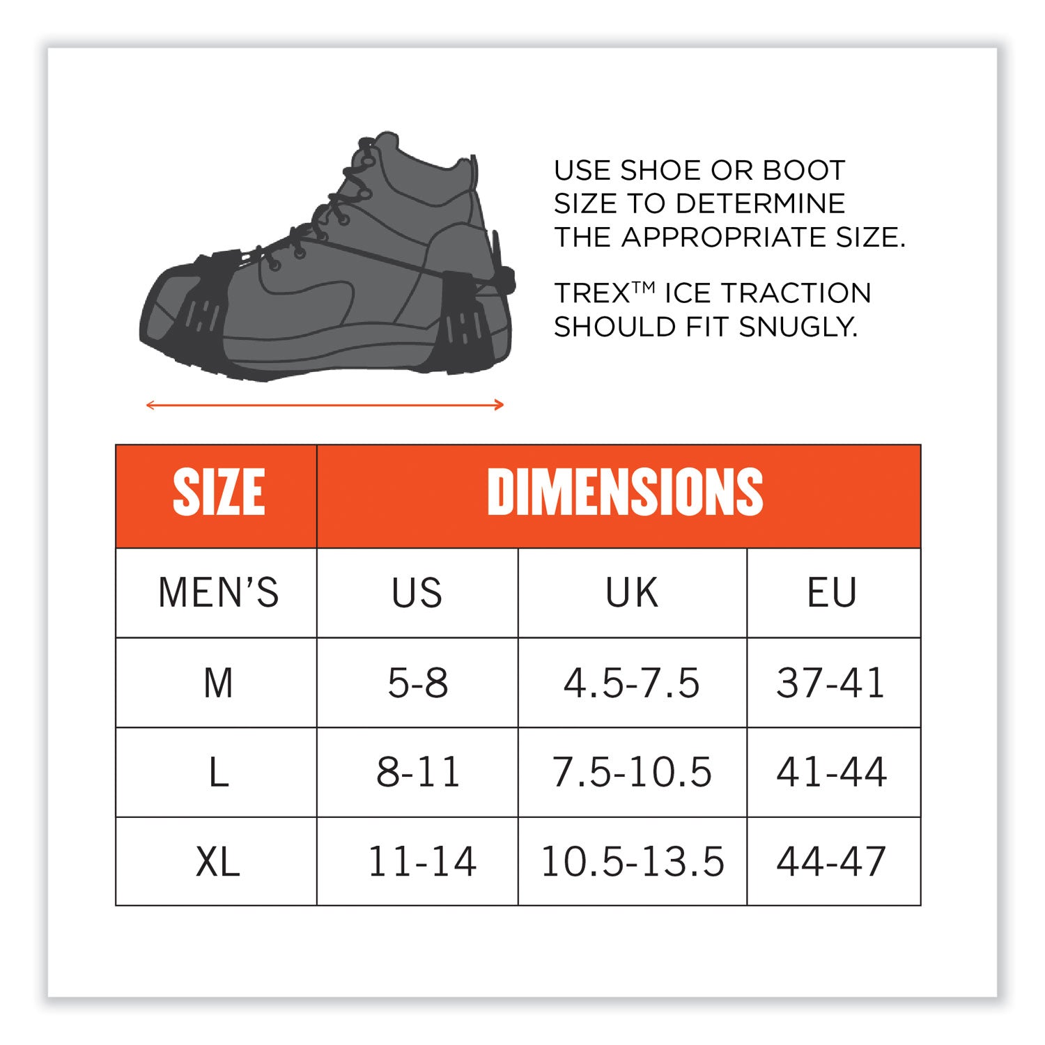 Ergodyne Trex 6310 Adjustable Slip-On Ice Cleats, Black, Steel/Rubber, Medium, 2 per Pair