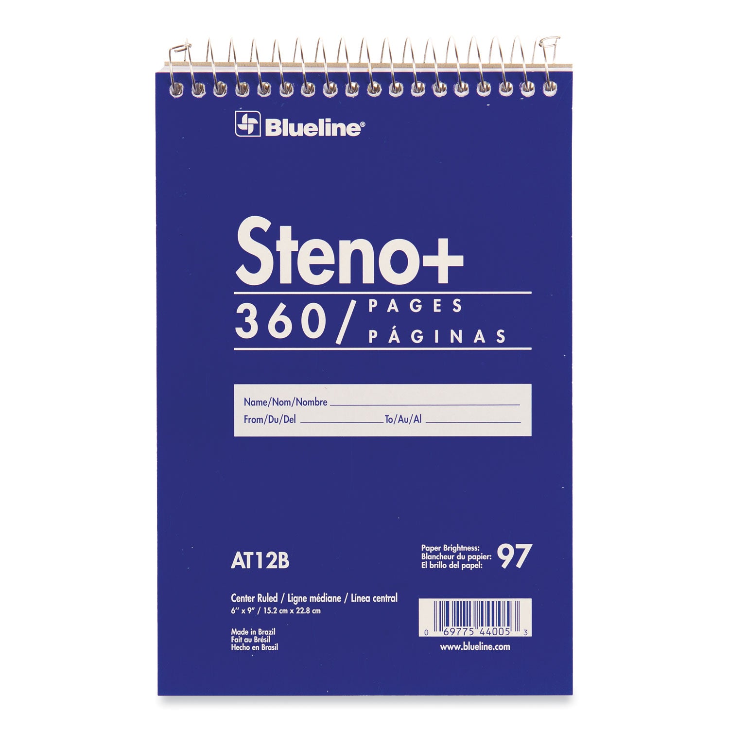 Blueline White Paper Wirebound Steno Pad - 350 Sheets - Wire Bound - Front Ruling Surface - 6" x 9" Sheet Size - White Paper - Cardboard Cover - Stiff-cover - 1 Each