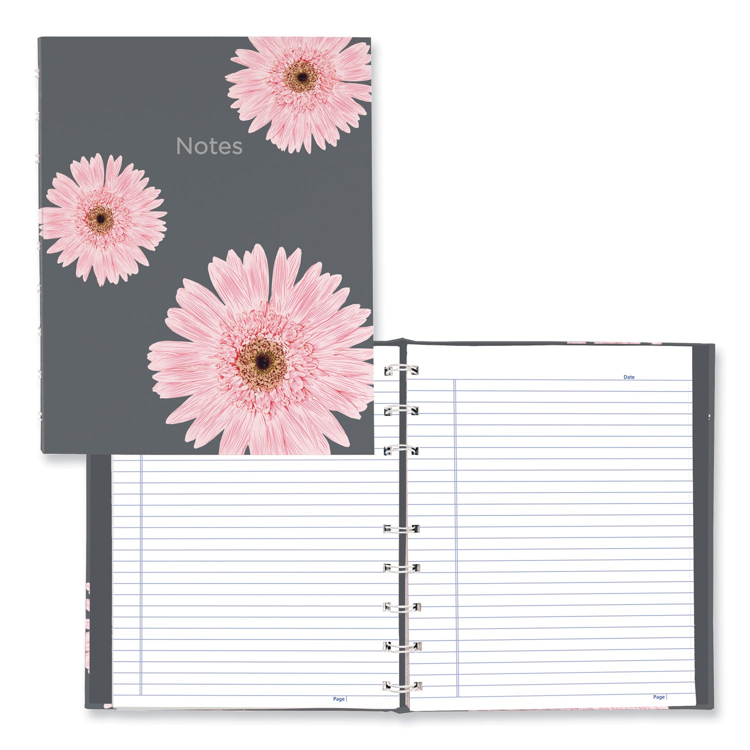 150 Pages - Twin Wirebound - Ruled Margin - 9 1/4" x 7 1/4" Sheet Size - Pink Daisy Cover - Micro Perforated, Note Section, Hard Cover, Sturdy, Self-adhesive Tab, Storage Pocket, Acid-free Paper, Fade Resistant, Index Sheet - Recycled - 1 Each