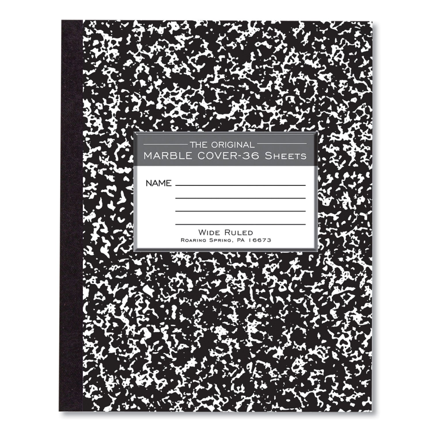 Roaring Spring Wide Ruled Flexible Cover Composition Book, 36 Sheets, 72 Pages, 8.5" x 7", Black Marble Cover, 1 Each