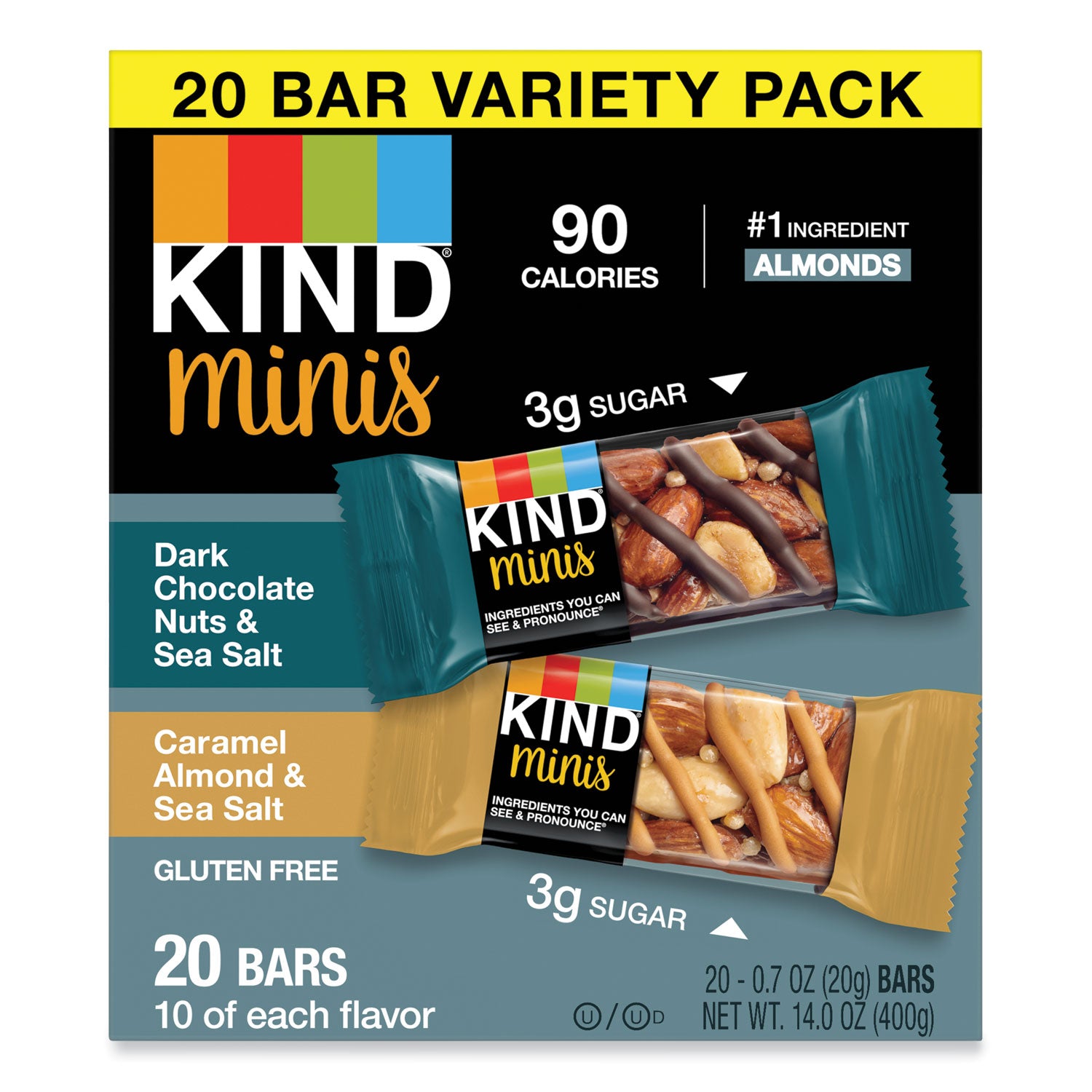 Cholesterol-free, Gluten-free, Low Glycemic, Trans Fat Free, Low Sugar, Low Sodium - Dark Chocolate Nuts and Sea Salt, Caramel Almond and Sea Salt - 1.03 lb - 20 / Pack