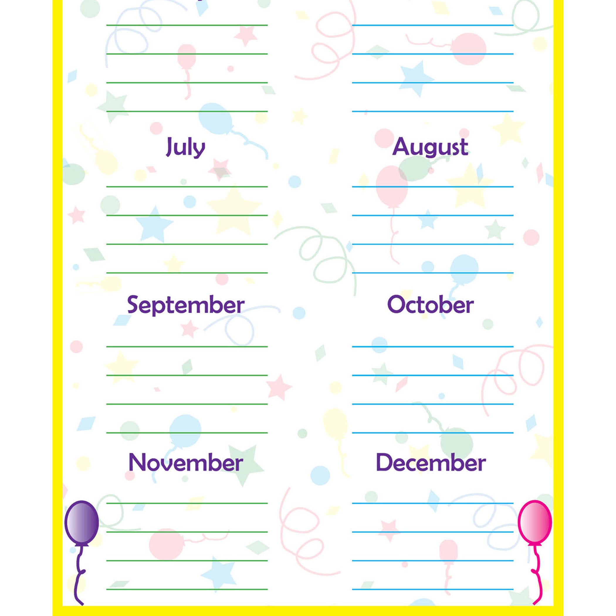 Low-Tac Birthday Calendar Vertical