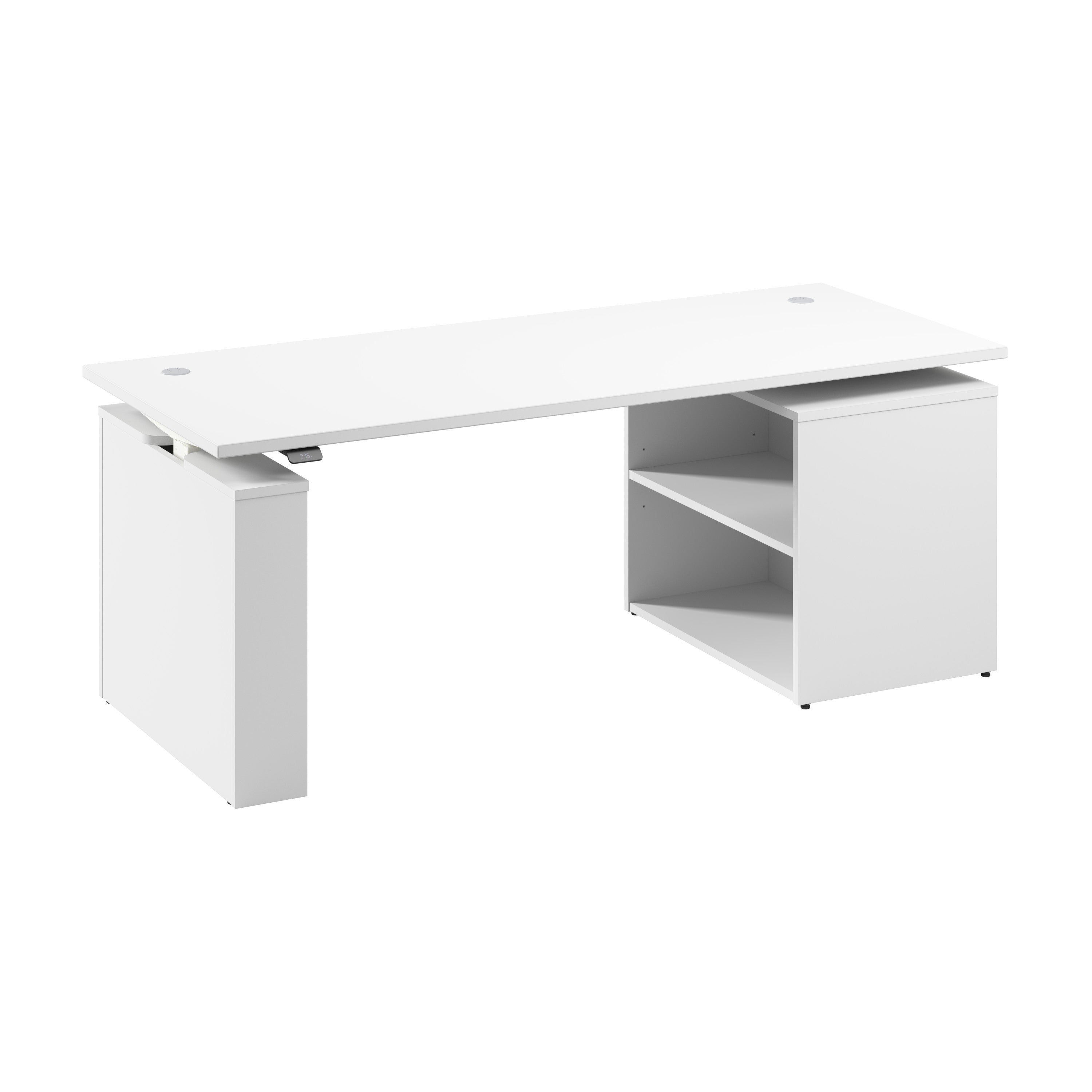Bush Business Furniture Stratus&nbsp;72W x&nbsp;30D Electric Height Adjustable Standing Desk with Bookcase in White with White Base - 71.02" Width x 29.37" Depth x 27.44" Height