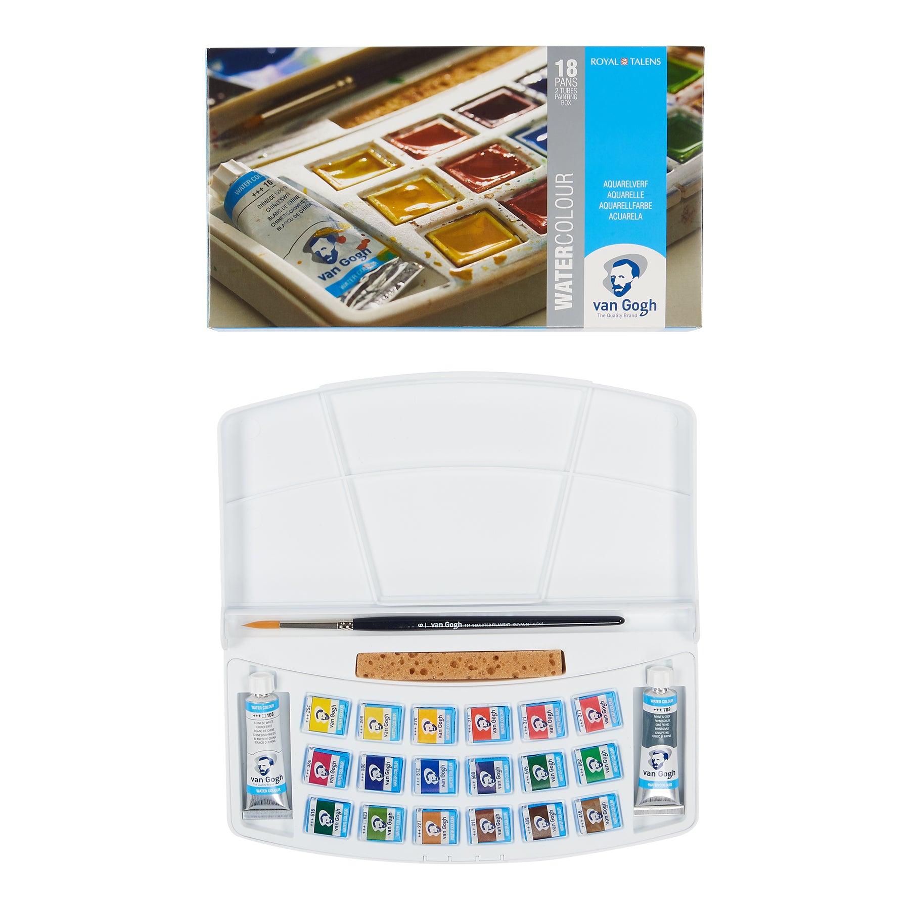 Watercolor Plastic Pocket Box, 18 Pan General Selection & 2 Tubes