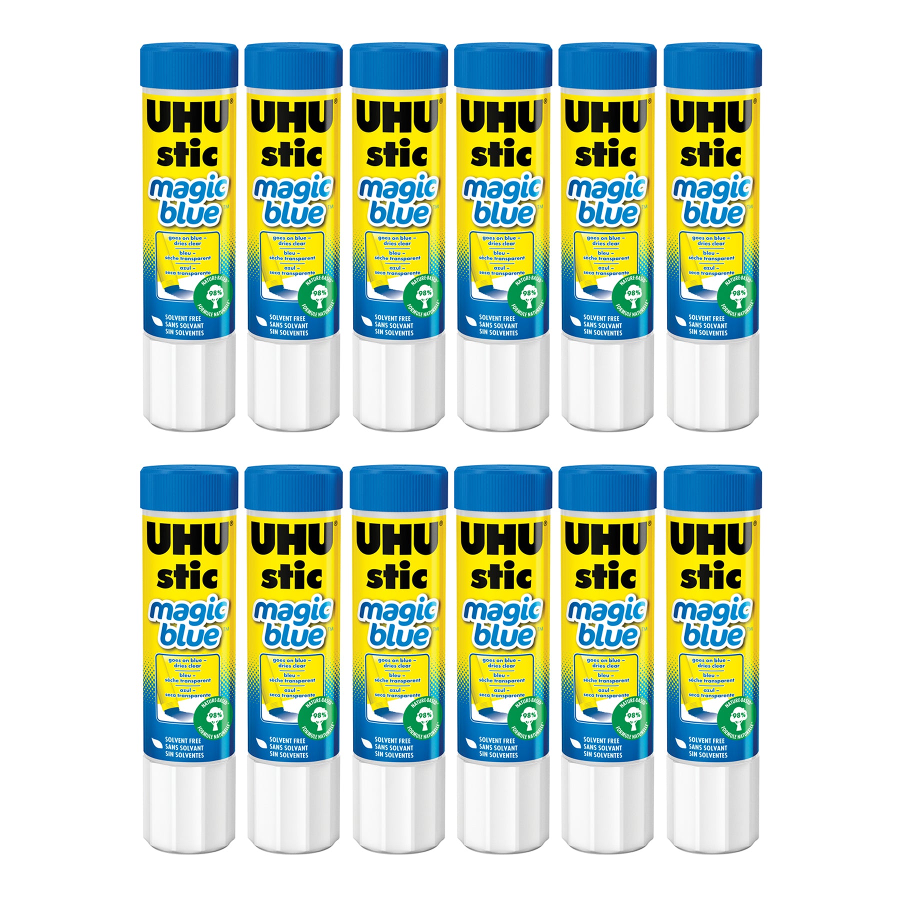 UHU Stic Magic Blue Glue Stick, Dries Clear, 21 g, Pack of 12
