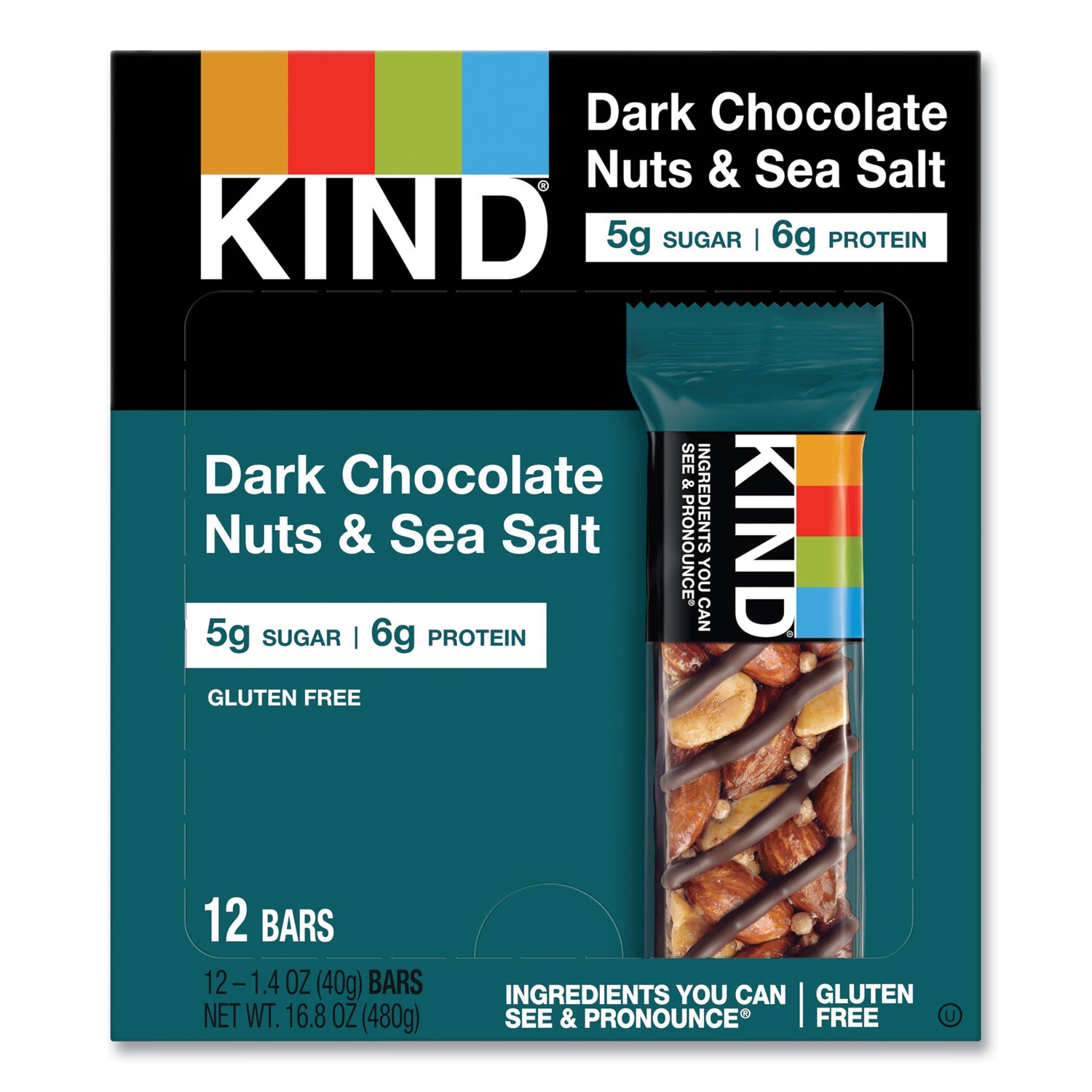 Gluten-free, Non-GMO, Sulfur dioxide-free, Trans Fat Free, Low Glycemic, Low Sodium - Dark Chocolate Nuts & Sea Salt - 1.20 lb - 12 / Box