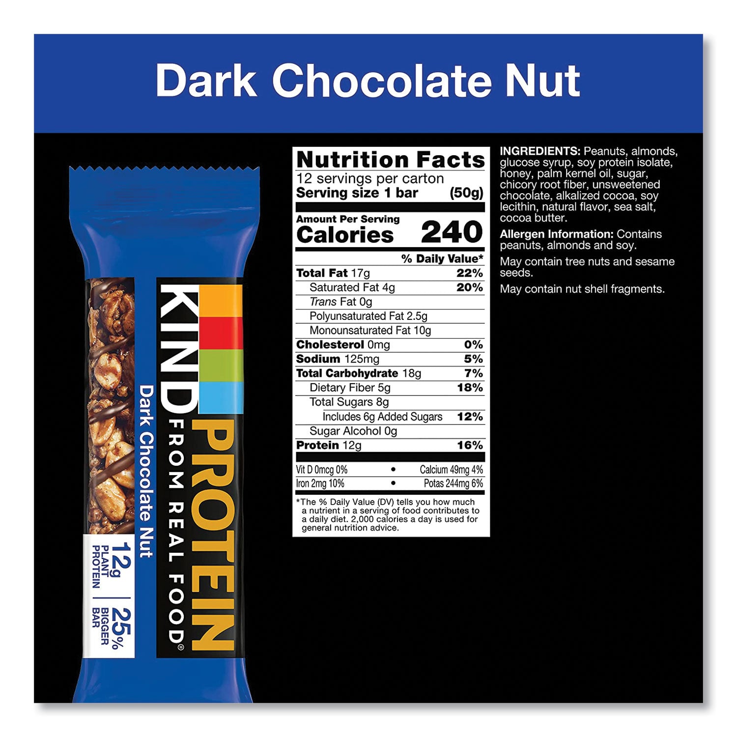 Trans Fat Free, Low Sodium, Gluten-free, Individually Wrapped - Dark Chocolate Nut - 1.76 oz - 12 / Box