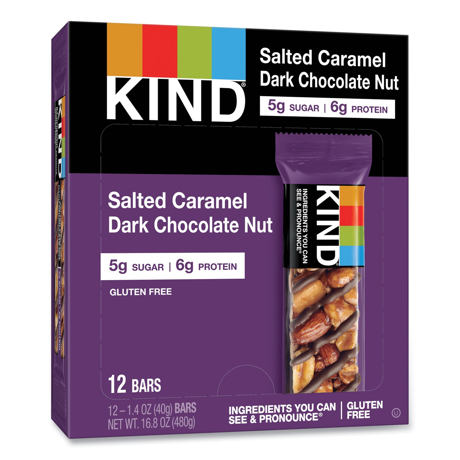 Gluten-free, Trans Fat Free, Sulfur dioxide-free, Low Sodium, No Artificial Flavor, Low Glycemic - Salted Caramel Dark Chocolate Nut - 1.40 oz - 12 / Box