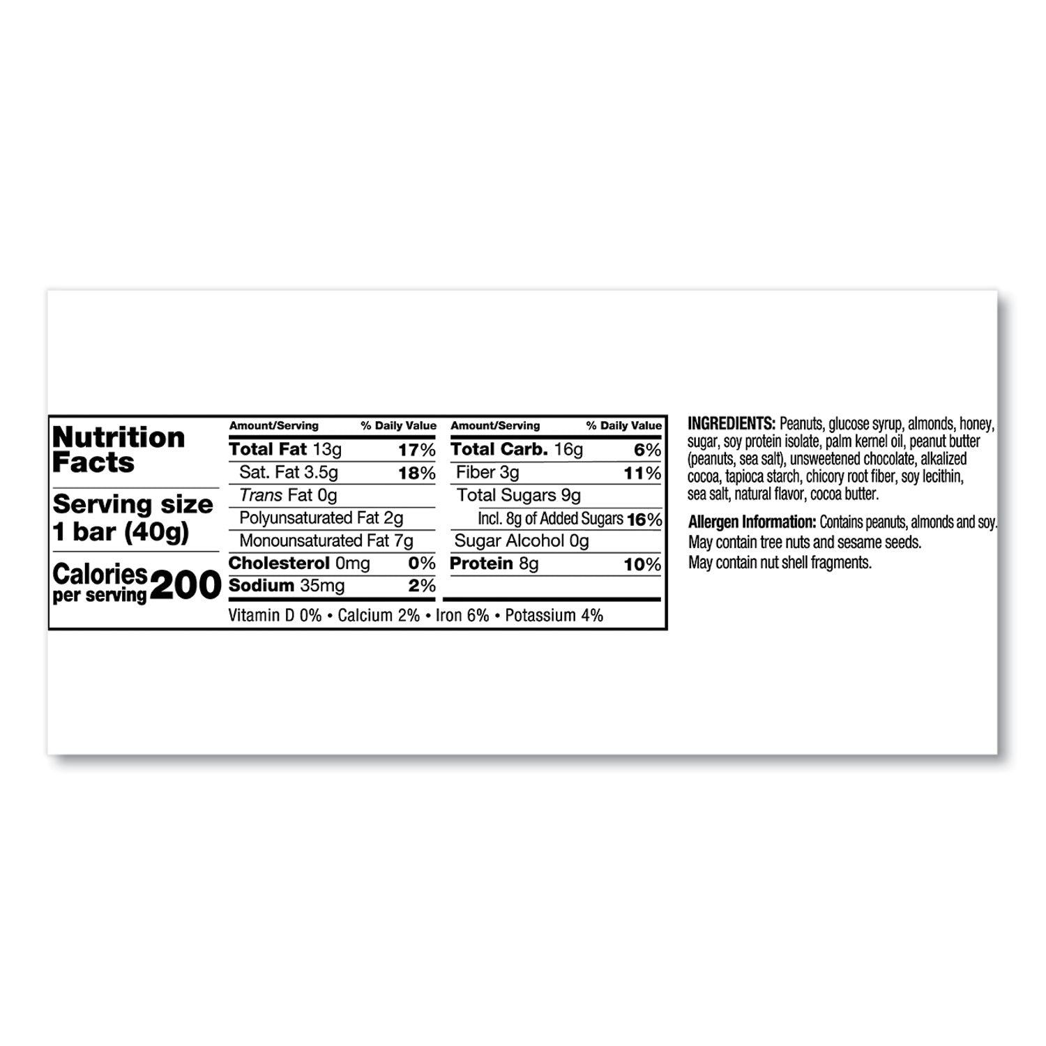 Gluten-free, Wheat-free, Non-GMO, Sulfur dioxide-free, Trans Fat Free, Low Glycemic, Low Sodium - Peanut Butter Dark Chocolate - 1.40 oz - 12 / Box