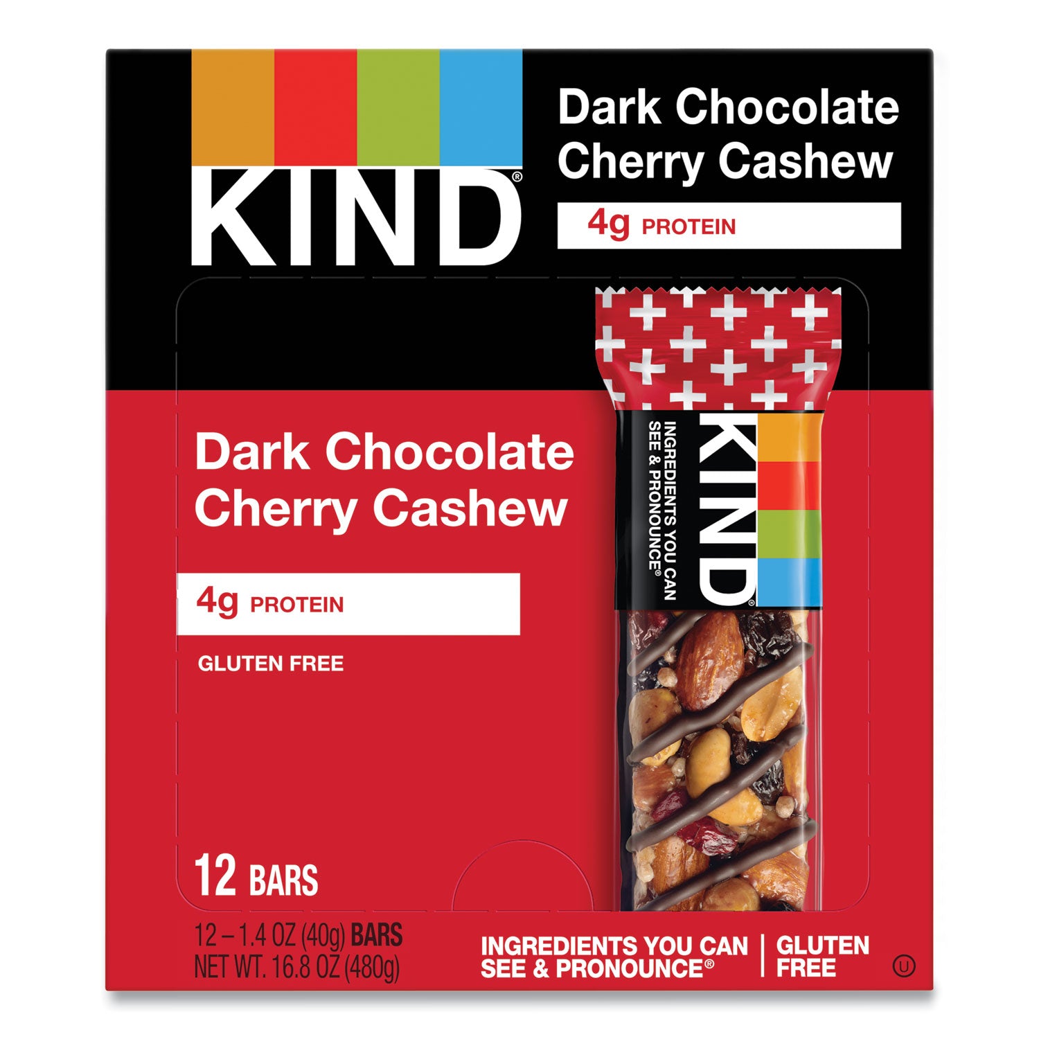 Cholesterol-free, Non-GMO, Gluten-free, Individually Wrapped - Dark Chocolate Cherry Cashew - 1.40 oz - 12 / Box