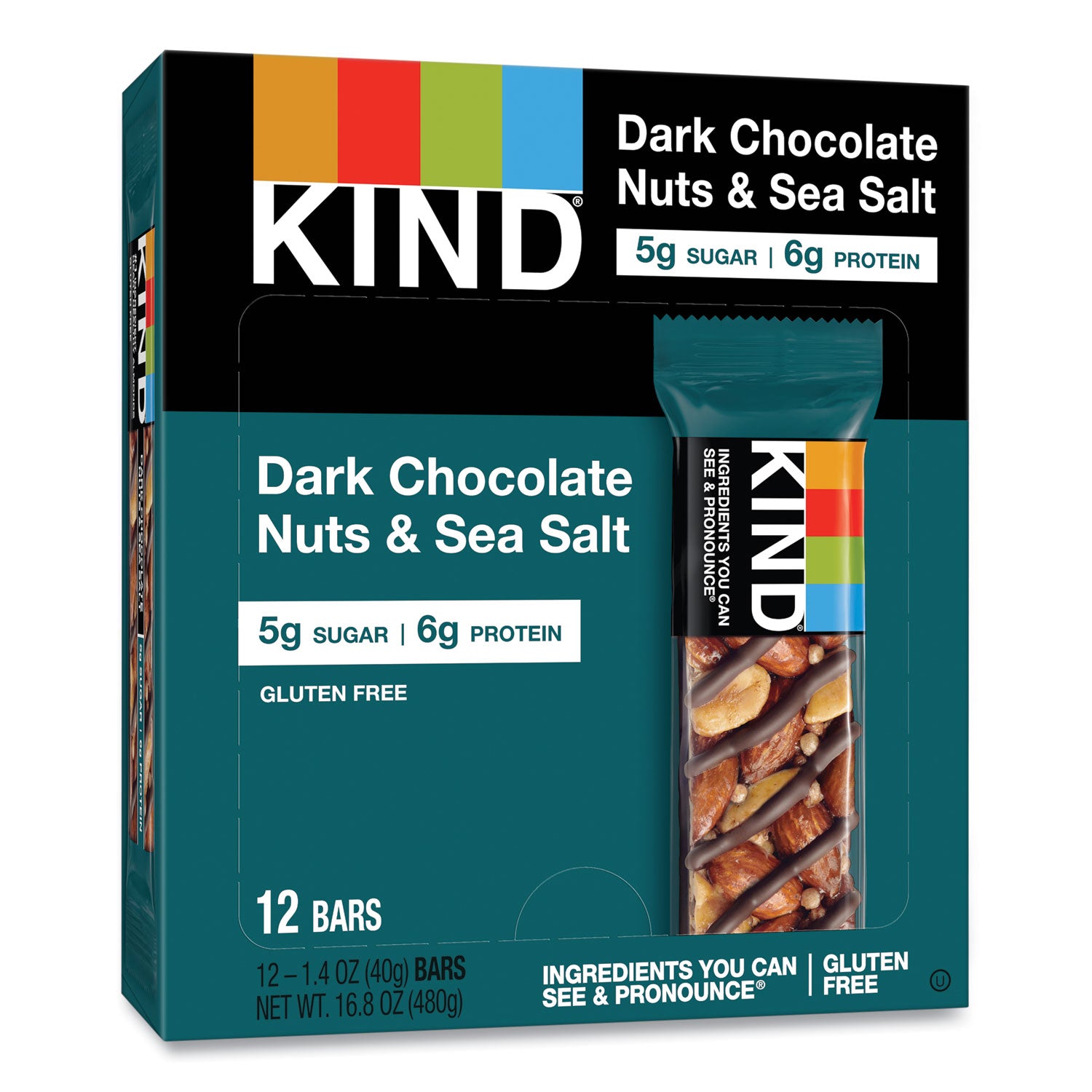 Gluten-free, Non-GMO, Sulfur dioxide-free, Trans Fat Free, Low Glycemic, Low Sodium - Dark Chocolate Nuts & Sea Salt - 1.20 lb - 12 / Box