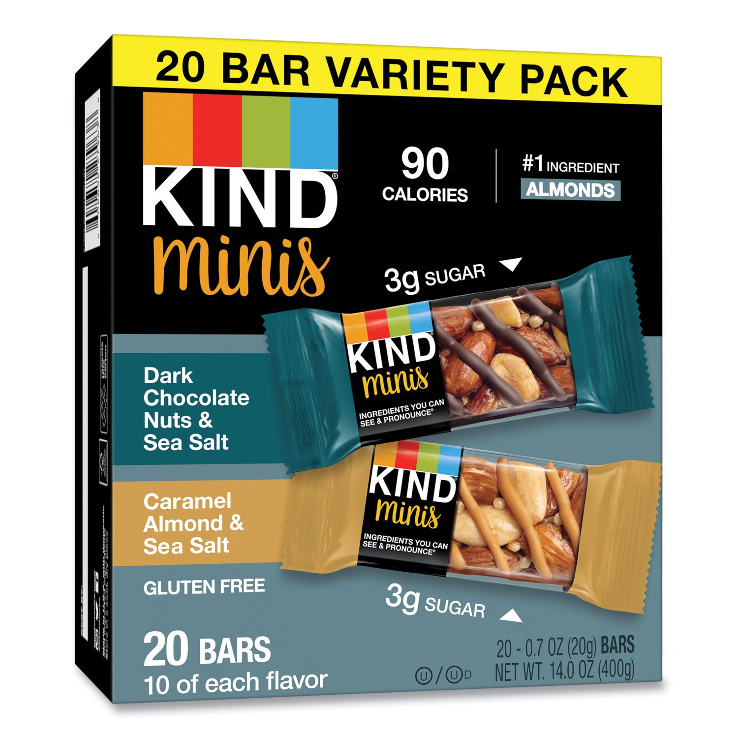 Cholesterol-free, Gluten-free, Low Glycemic, Trans Fat Free, Low Sugar, Low Sodium - Dark Chocolate Nuts and Sea Salt, Caramel Almond and Sea Salt - 1.03 lb - 20 / Pack