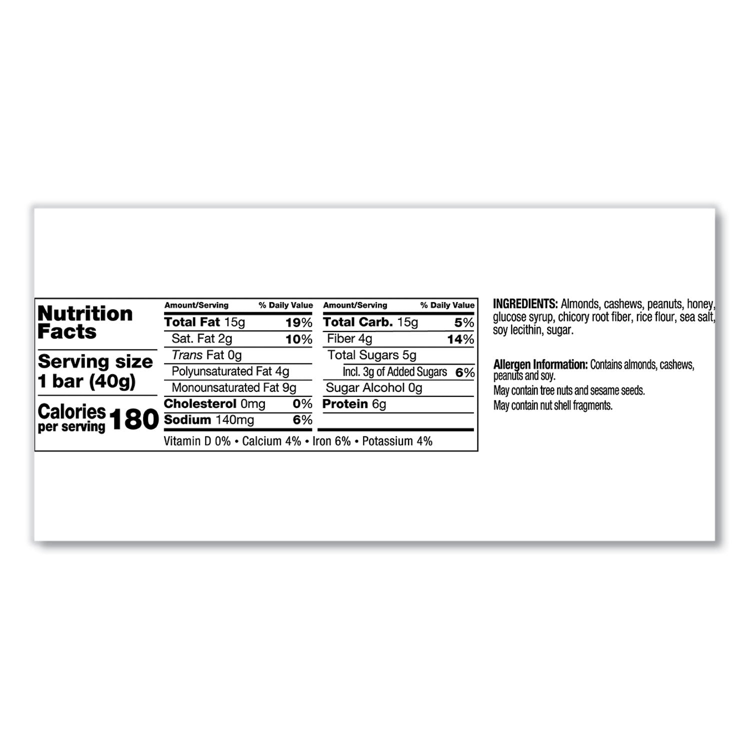 Trans Fat Free, High-fiber, Low Sodium, Dairy-free, Gluten-free - Honey Roasted Nuts & Sea Salt - 1.41 oz - 1 Box