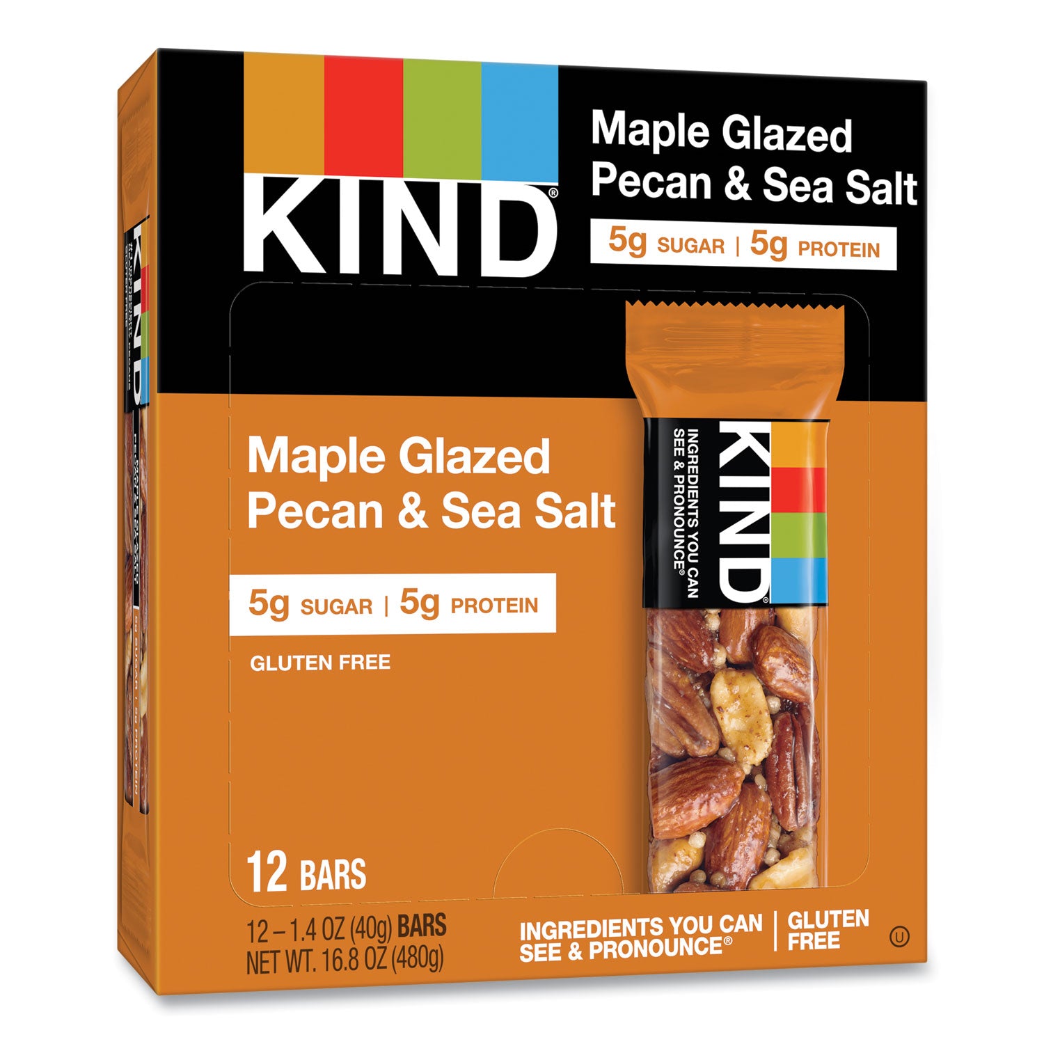 Gluten-free, Cholesterol-free, Non-GMO, Individually Wrapped - Maple Glazed Pecan & Sea Salt - 1.40 oz - 12 / Box