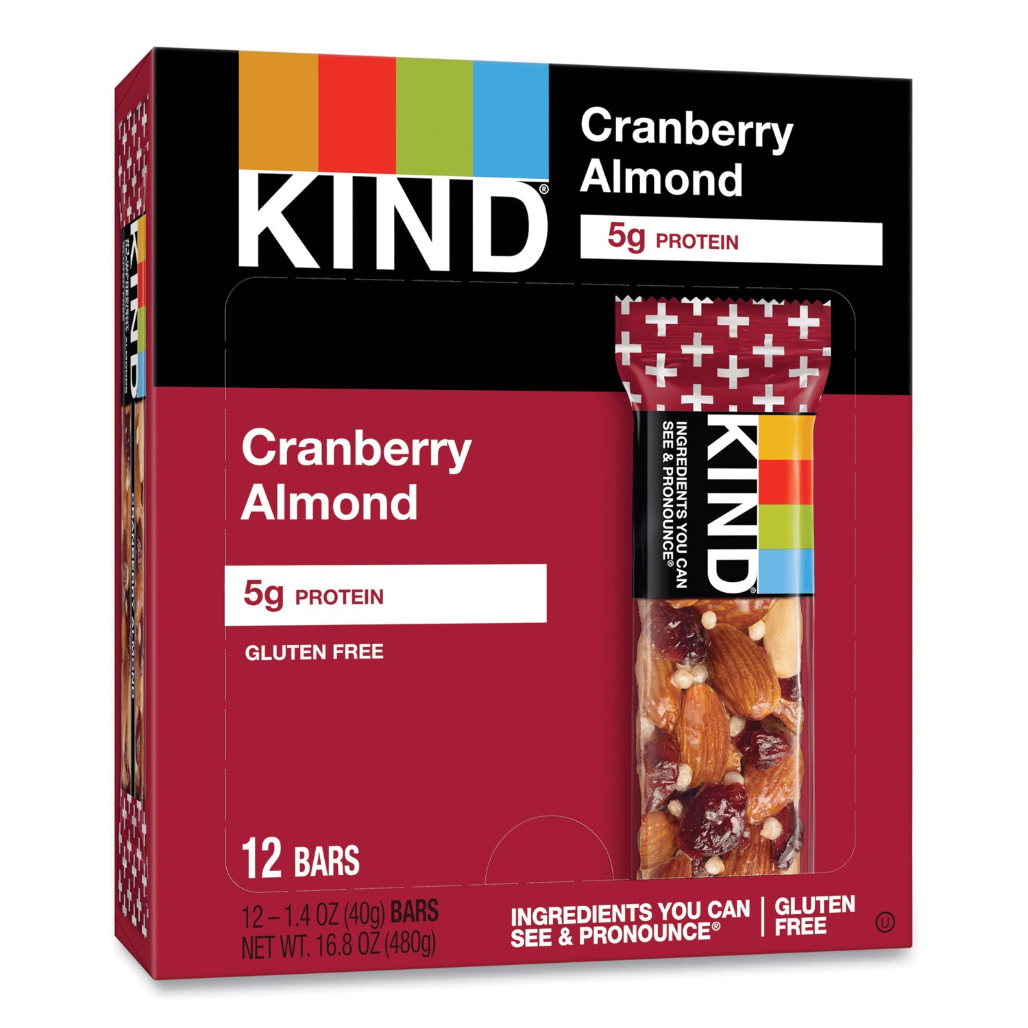 Cholesterol-free, Non-GMO, Individually Wrapped, Gluten-free, Trans Fat Free, Low Glycemic, Low Sodium - Cranberry Almond - 1.40 oz - 12 / Box