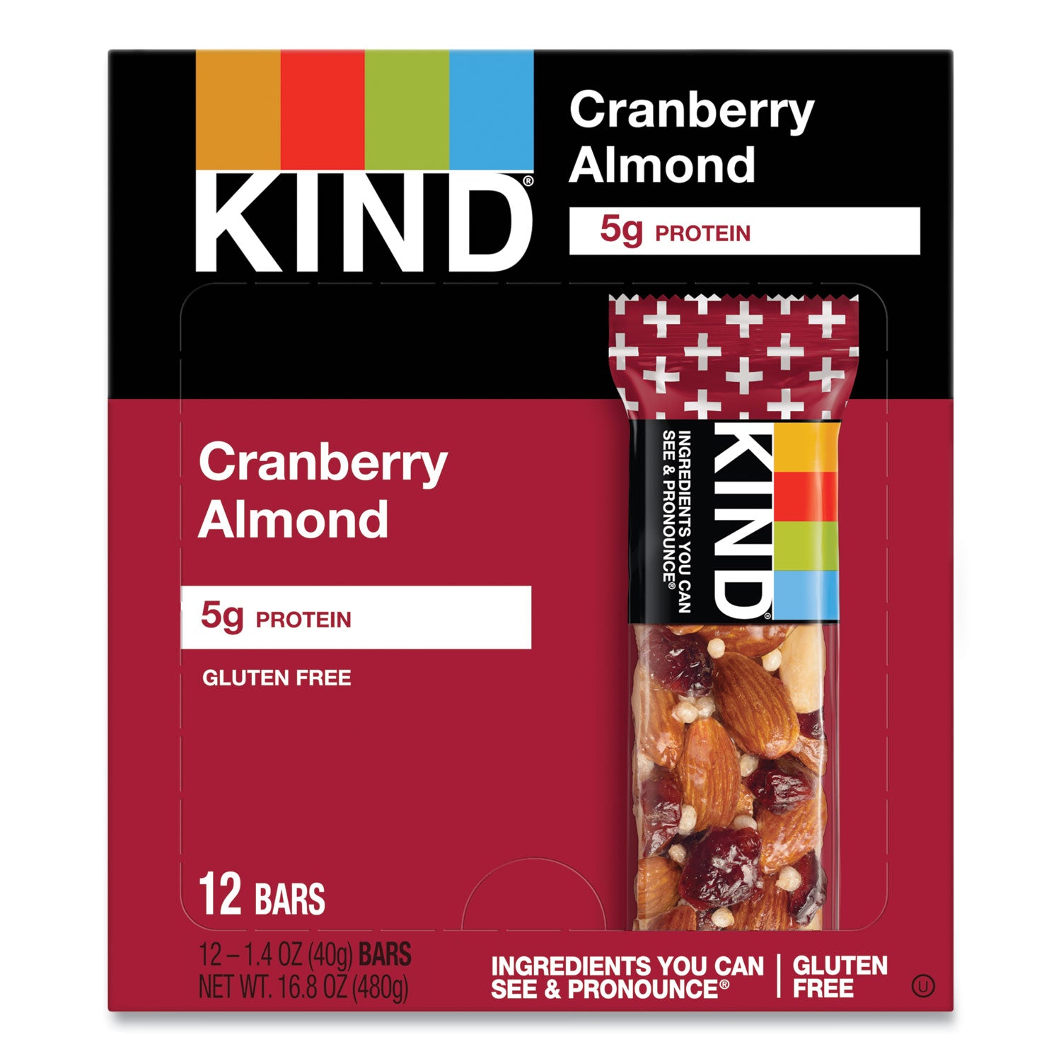 Cholesterol-free, Non-GMO, Individually Wrapped, Gluten-free, Trans Fat Free, Low Glycemic, Low Sodium - Cranberry Almond - 1.40 oz - 12 / Box