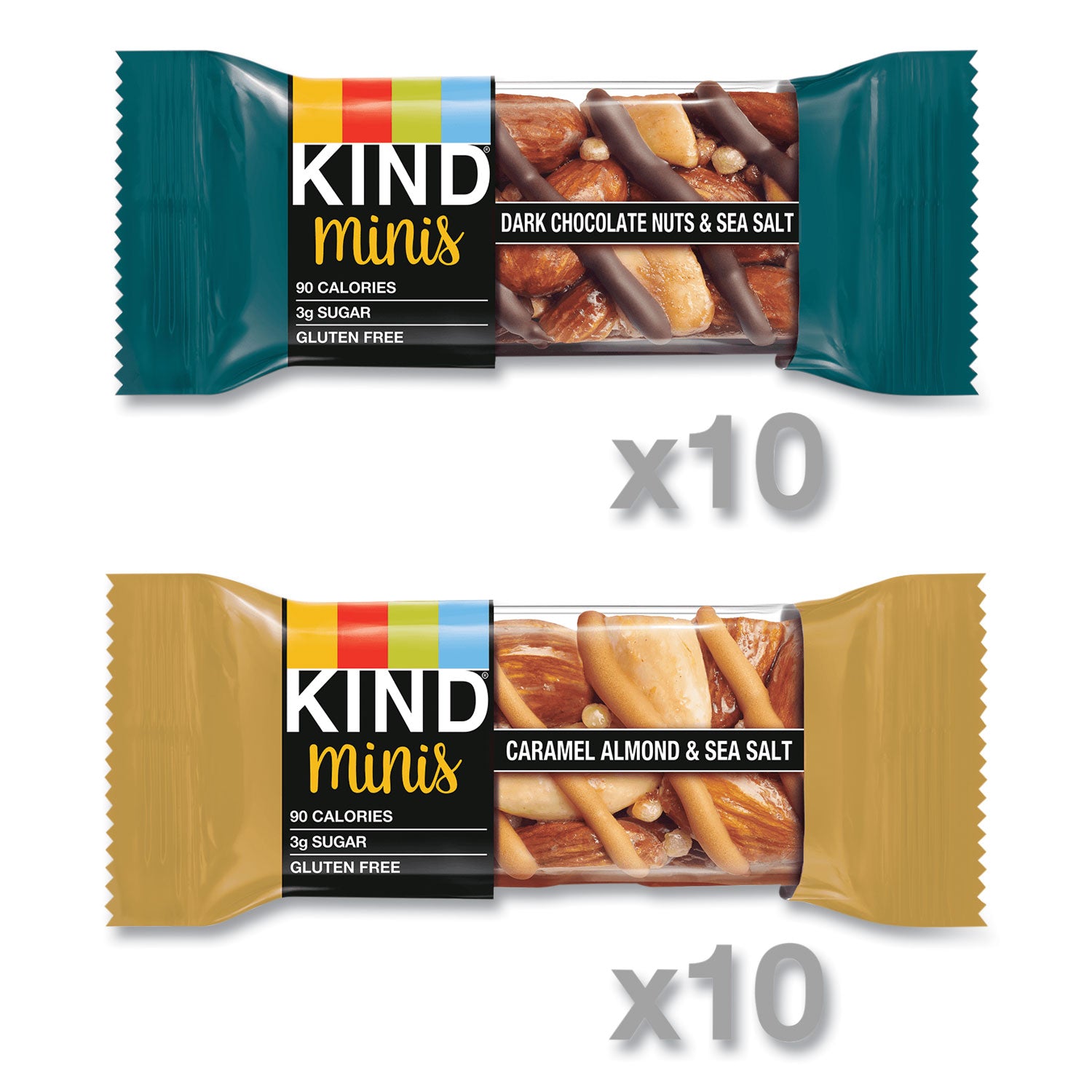 Cholesterol-free, Gluten-free, Low Glycemic, Trans Fat Free, Low Sugar, Low Sodium - Dark Chocolate Nuts and Sea Salt, Caramel Almond and Sea Salt - 1.03 lb - 20 / Pack