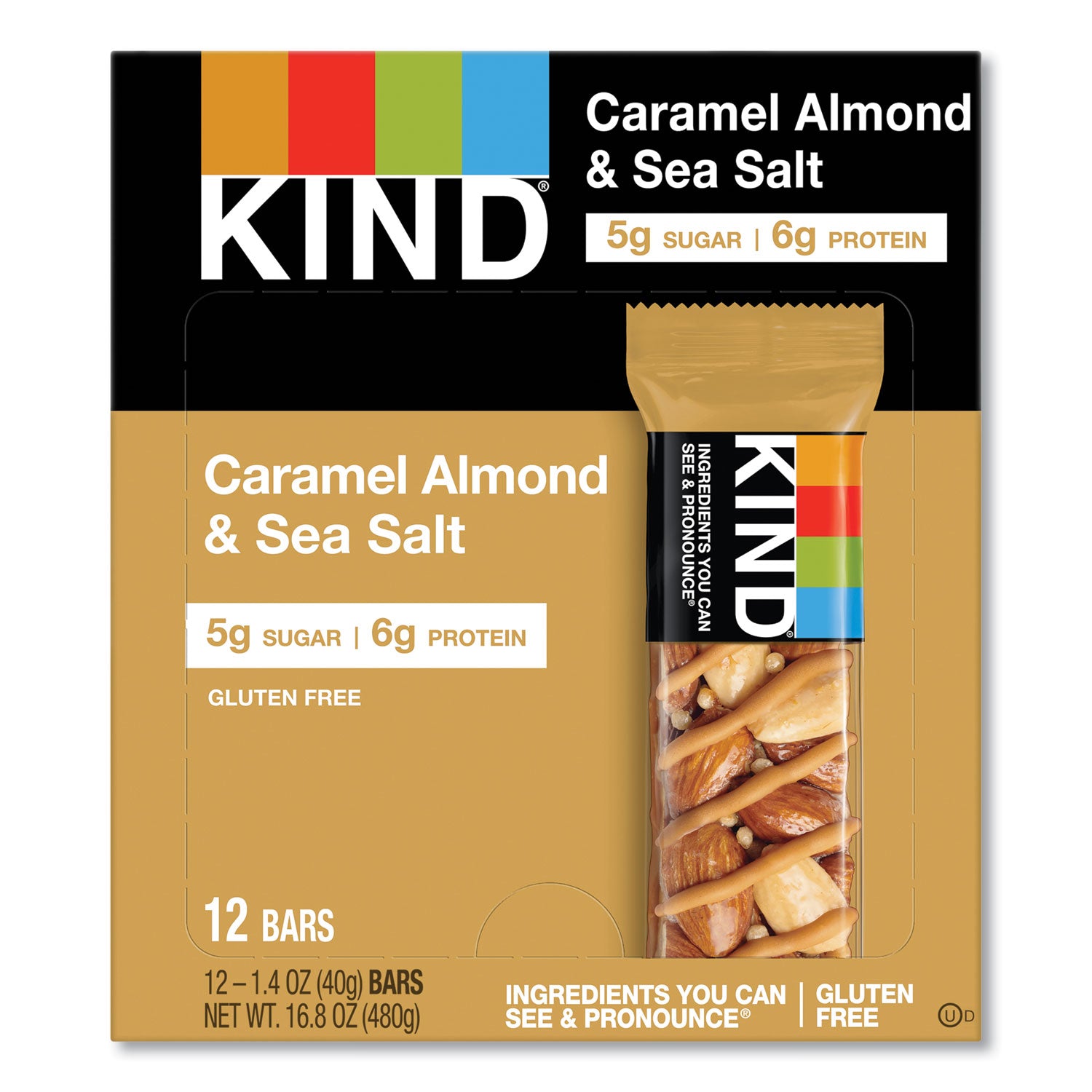 Cholesterol-free, Non-GMO, Gluten-free, Individually Wrapped, Trans Fat Free, Low Glycemic, Low Sodium - Caramel Almond and Sea Salt - 1.40 oz - 12 / Box