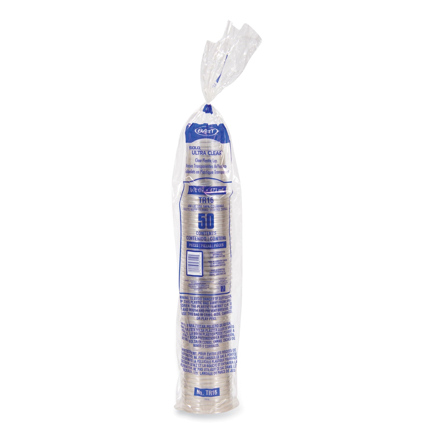 Ultra Clear Cups, 16 oz, Plastic, 50/Bag, 20 Bags/Carton